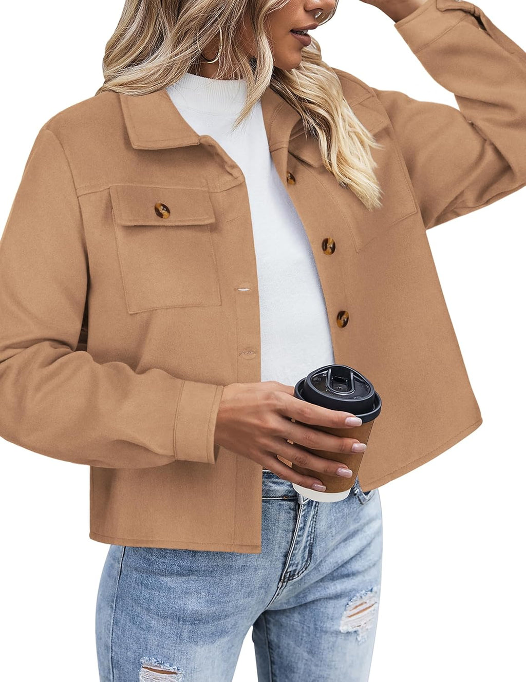 Zeagoo Flannels for Women Cropped Shacket Jacket Fashion Plaid Button Down Shirt 2025 Fall Coat Tops