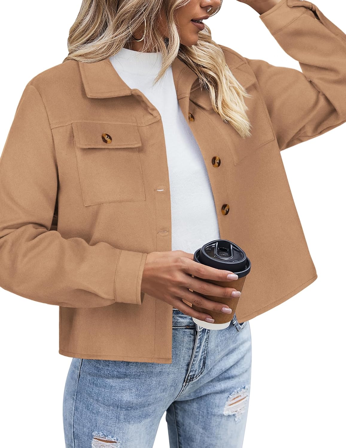 Zeagoo Flannels for Women Cropped Shacket Jacket Fashion Plaid Button Down Shirt 2025 Fall Coat Tops