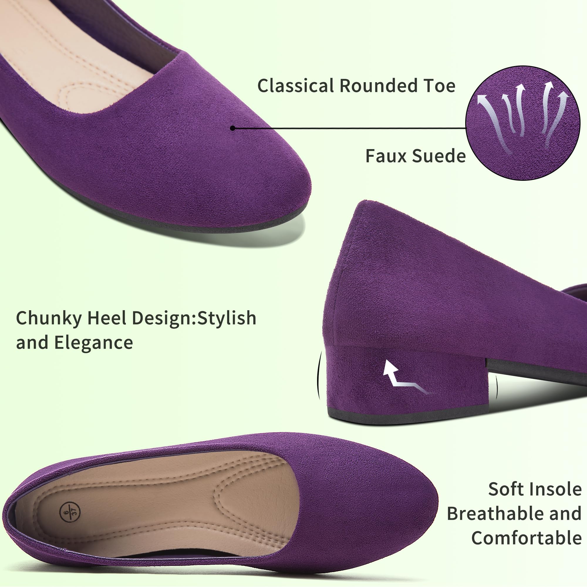 AISFAES Women Pumps Low Chunky Rounded Toe Heels Healed Dress Pumps Elegant Wedges Working Shoes