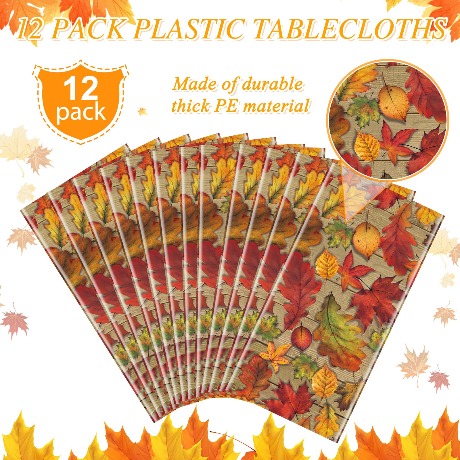 3Pack Fall Leaf Plastic Tablecloth Decorations,Disposable Autumn Orange Leaf Maple Table Cloths for Parties,Rectangle Thanks Giving Table Cover for Kitchen Fall Harvest Thanks Giving Decor,54x108 Inch