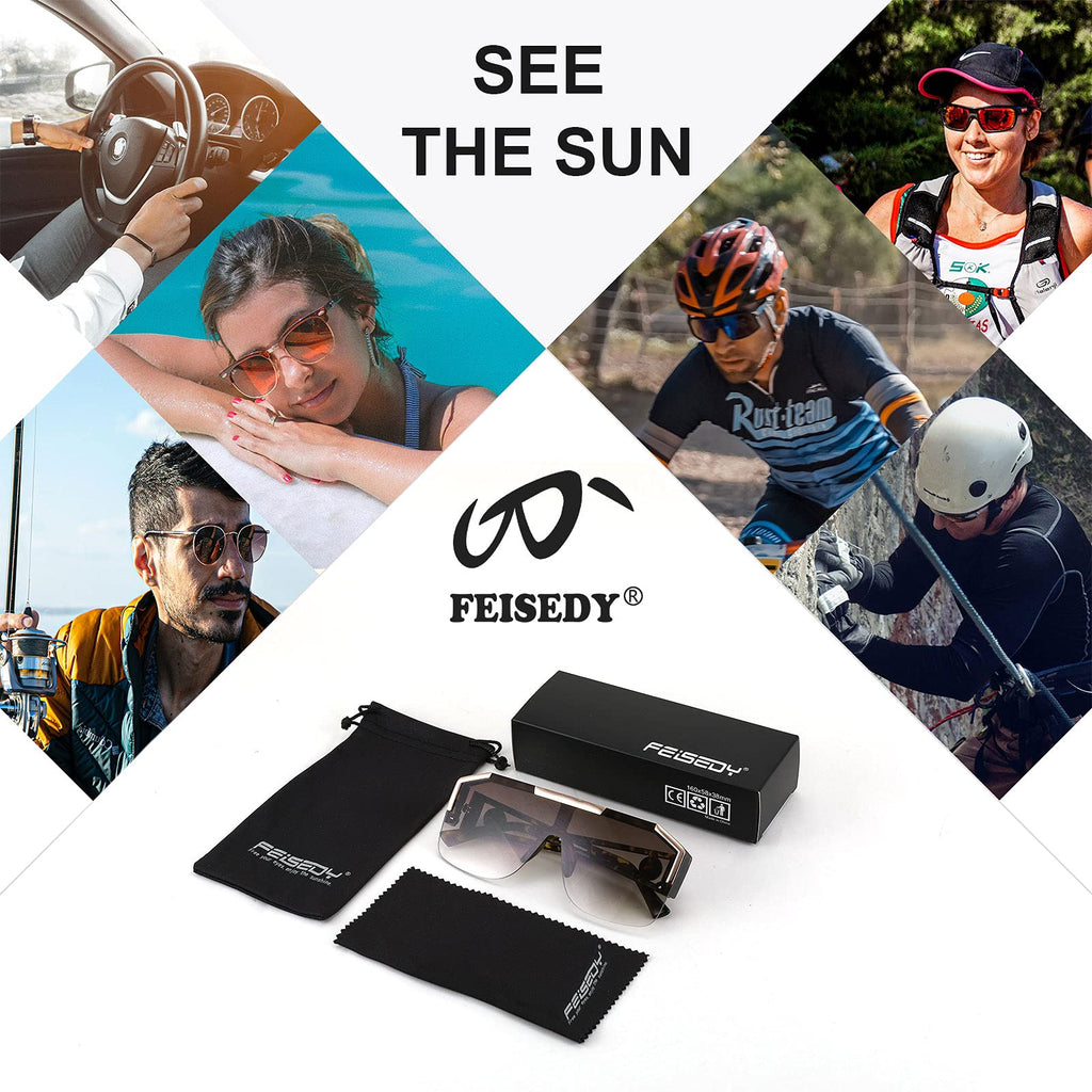 FEISEDY Square Oversized Sunglasses for Men Women, Flat Top Shield One Piece Lens Sun Glasses Shades B2765