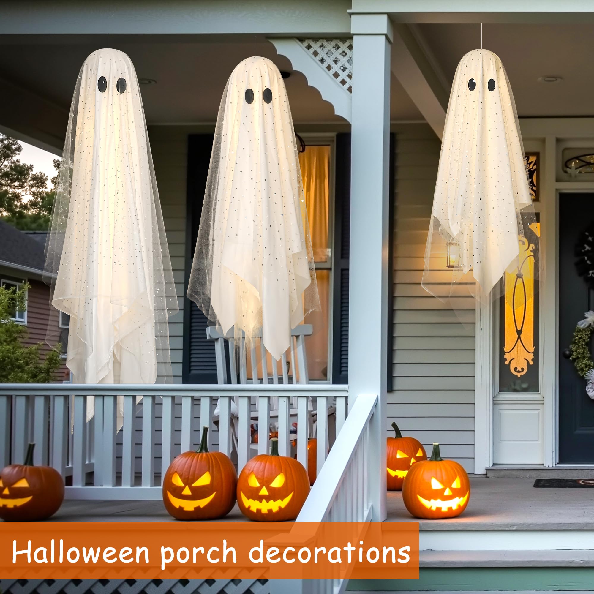 2Packs Halloween Decorations Outdoor,Halloweens Party Decoration Indoor,Spooky Ghost with Remote Control String Lights,Halloween-Ghost Lights for Porches Yards Gardens Lawn