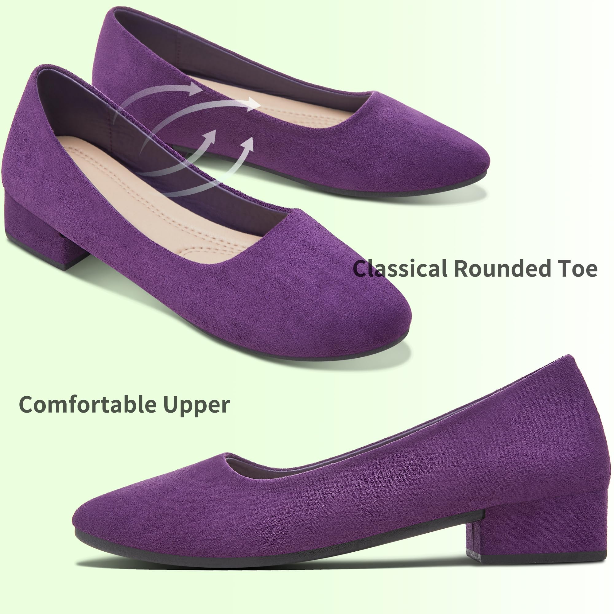 AISFAES Women Pumps Low Chunky Rounded Toe Heels Healed Dress Pumps Elegant Wedges Working Shoes