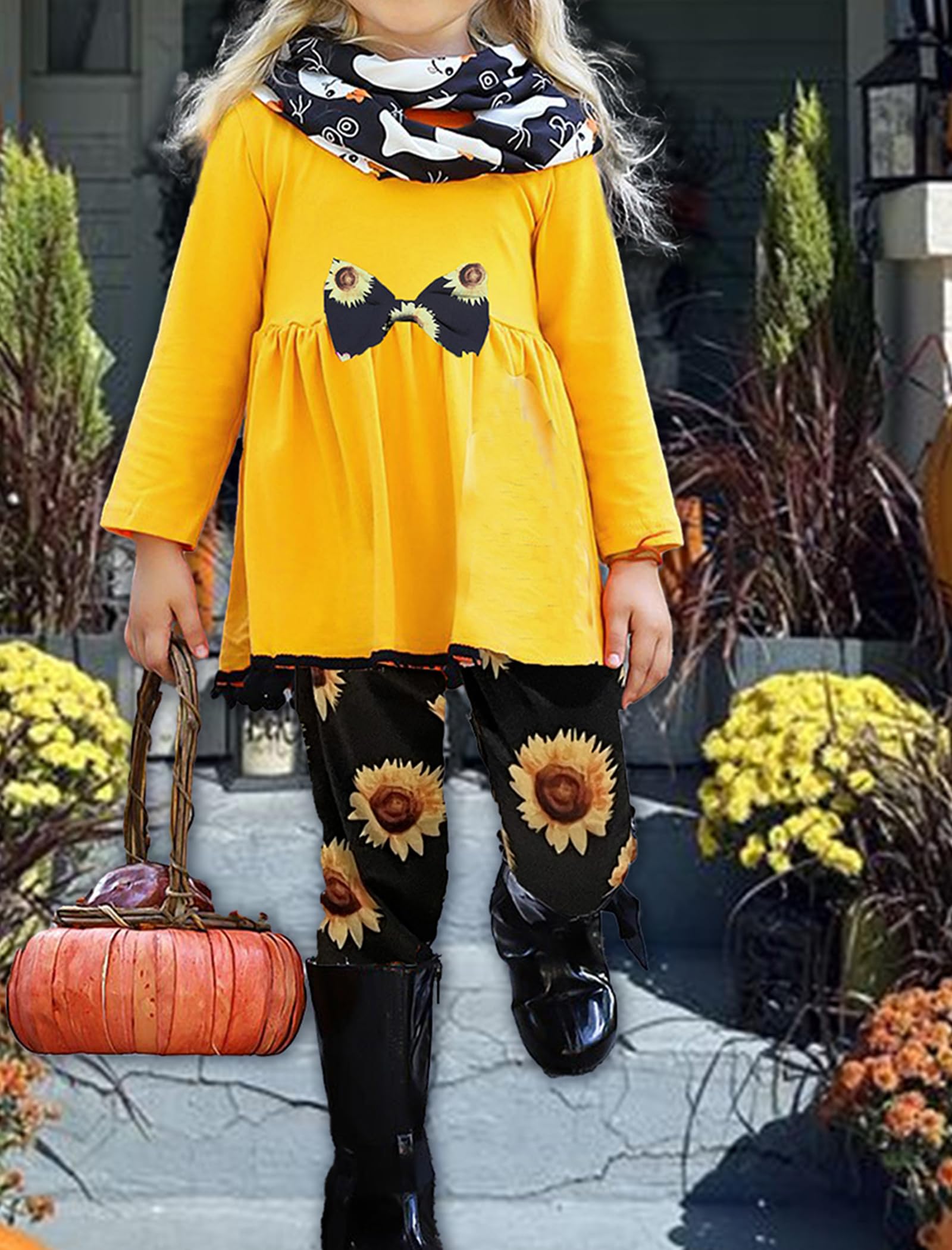 Yekaty Girls Clothing Set 2 Pcs Floral Soft Crewneck Long Sleeve Top+Leggings Loose Outfits With Bowknot