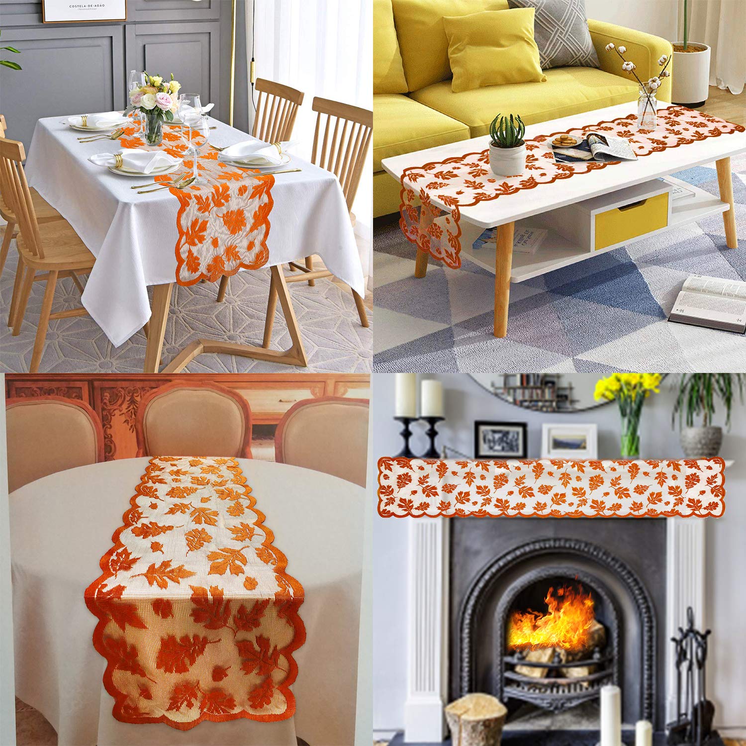 Fall Table Runner Decorations 13 x 72 Inch Maples Leaves Table Runner Fall Table Decor Autumn Harvest Orange Lace Runner Brow Long Thanksgiving Decorations for Home Tables Dinner (Brown)