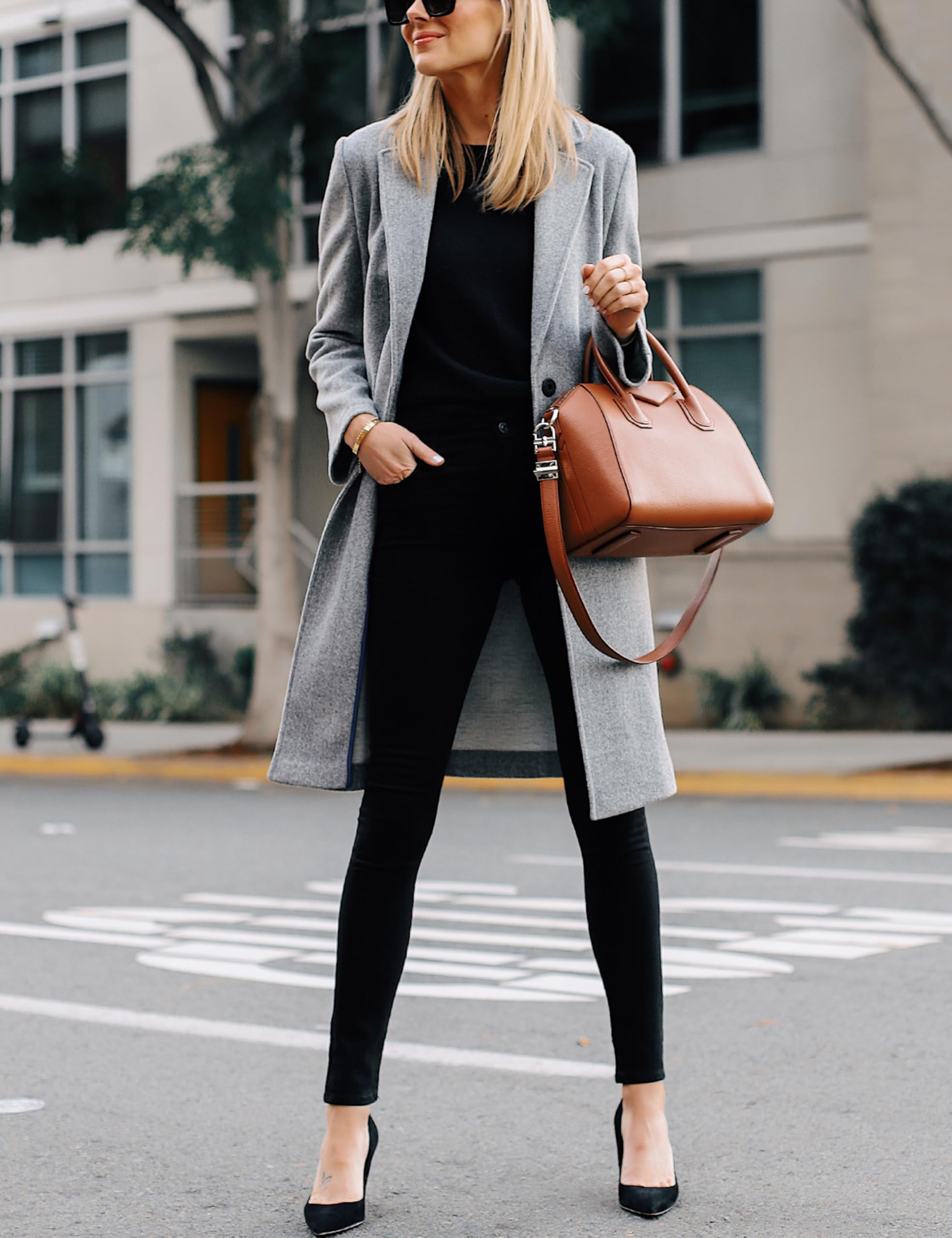 Hooever Women's Winter Wool Coat Casual Notch Lapel Single-Breasted Peacoat