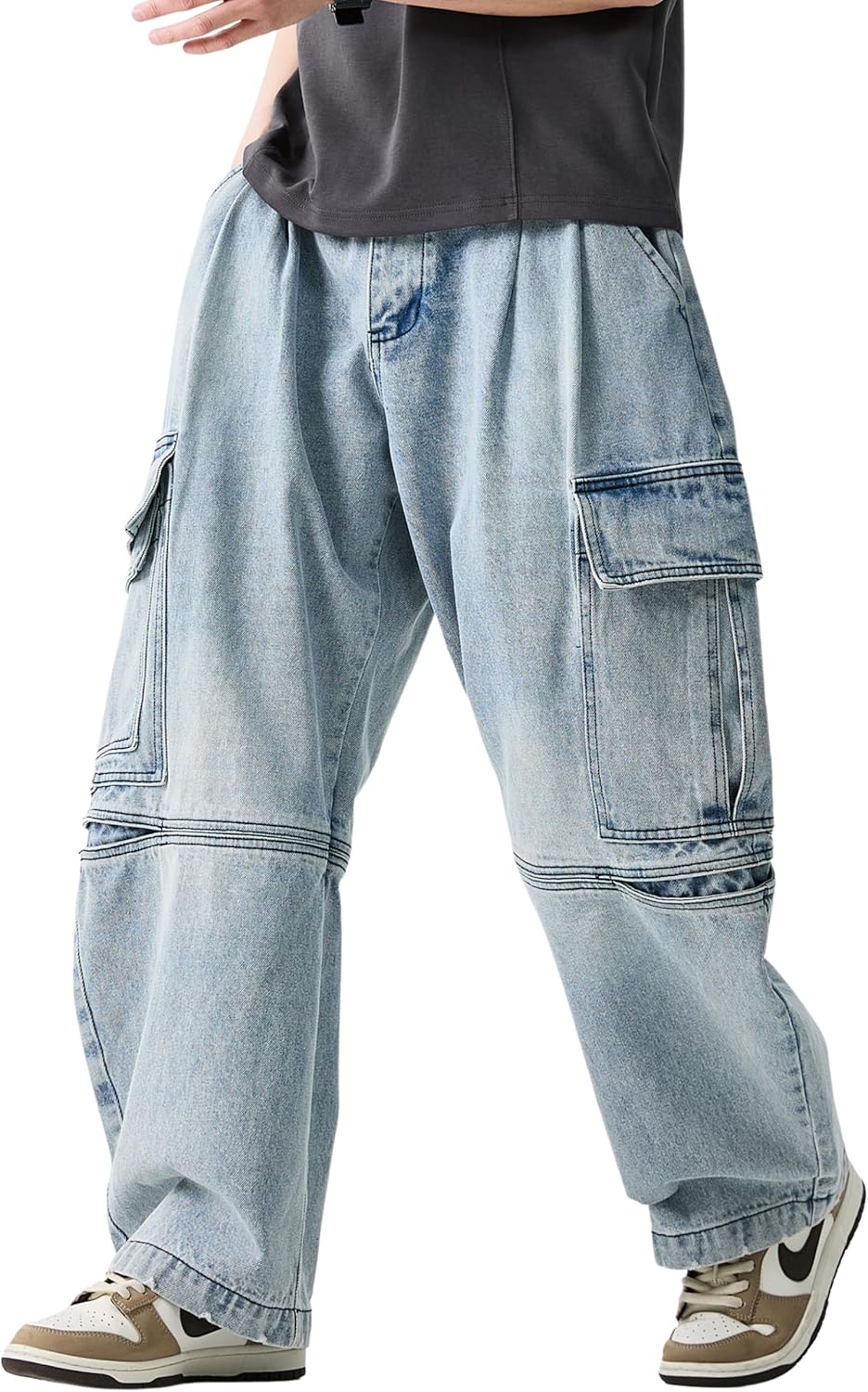 DOSLAVIDA Baggy Jeans for Men Wide Leg Hip Hop Jean Stylish Loose Fit Denim Pants Casual Streetwear Skateboard Pants