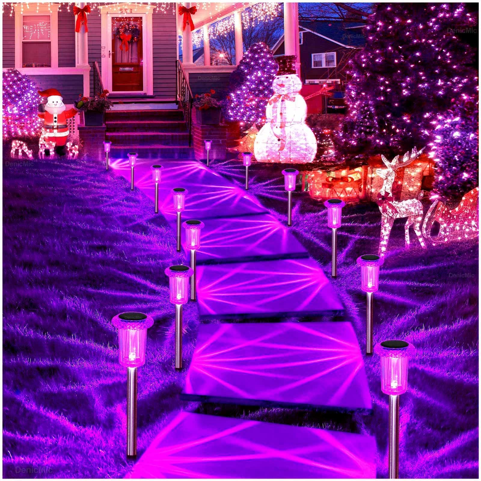 DenicMic Halloween Solar Lights Outdoor 10 Pack Purple LED Waterproof Yard Garden Patio Backyard Pathway Walkway Landscape Path Lawn Outside Halloween Decorations Outdoor