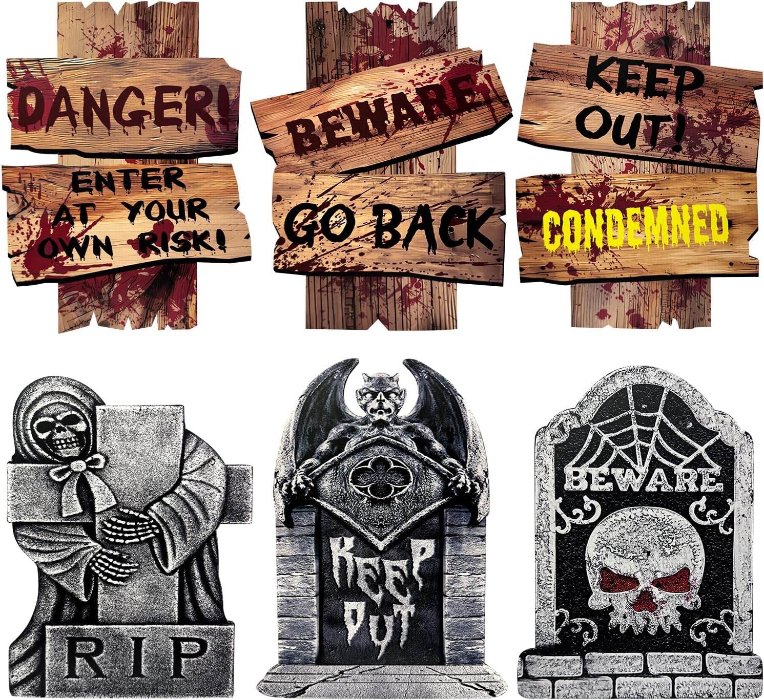 Halloween Decorations Outdoor, 6 Pack Realistic Corrugated Plastic Tombstones and Scary Graveyard Signs with Stakes, Scary Lawn Decor for Vampire Graves, Garden, Home and Party