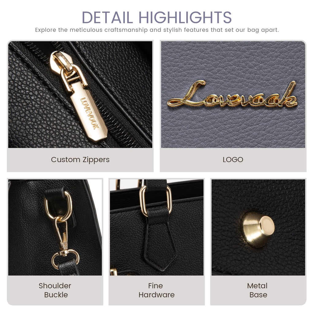 LOVEVOOK Purses and Handbags for Women, Tote Shoulder Bag Satchel Black Purse and PU Leather Top Handle for ladies