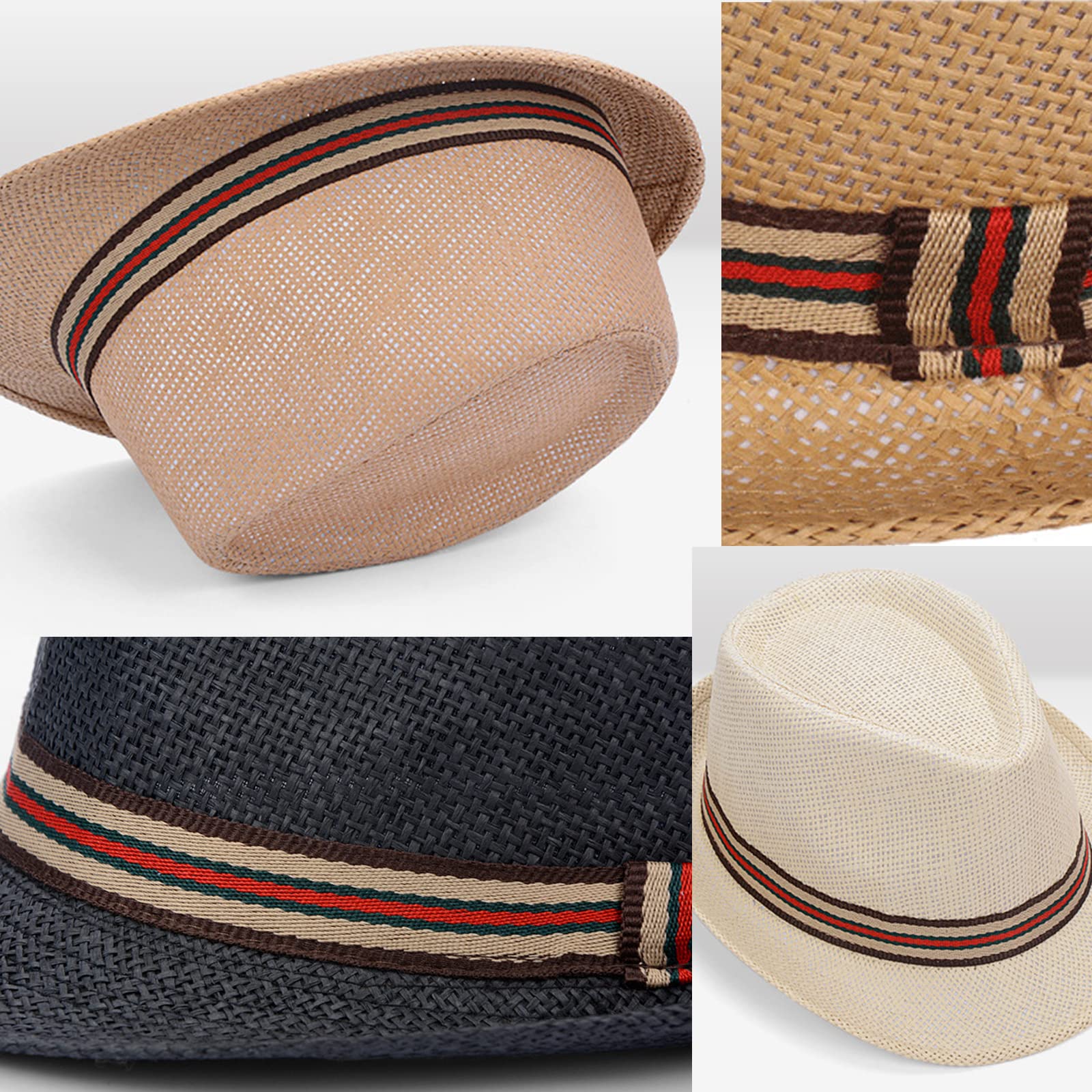 Forwe 4 Pack Straw Fedora Hat for Men Women Short Brim Trilby Hat Classic Panama Summer Beach Sun Hat