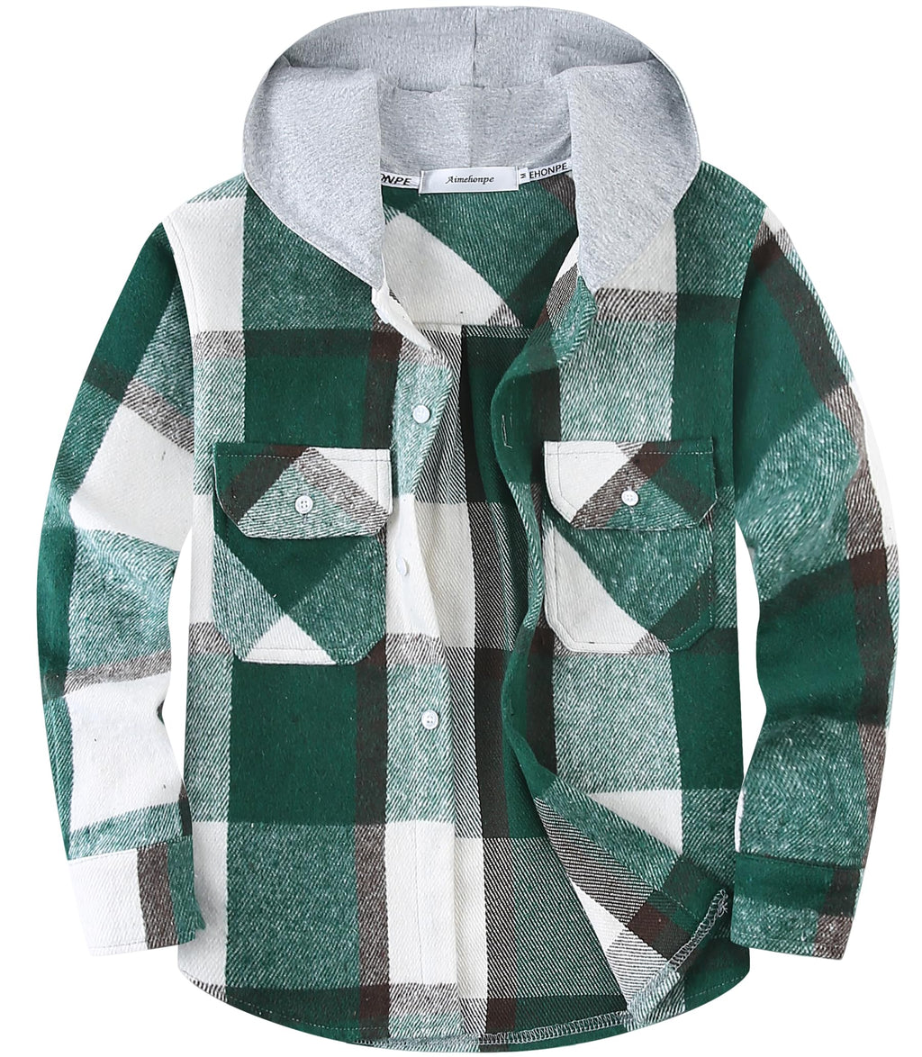 Boys Girls Casual Flannel Plaid Hoodies Spring Fashion Button Down Shirts Long Sleeve Cute Lightweight Jacket Coats
