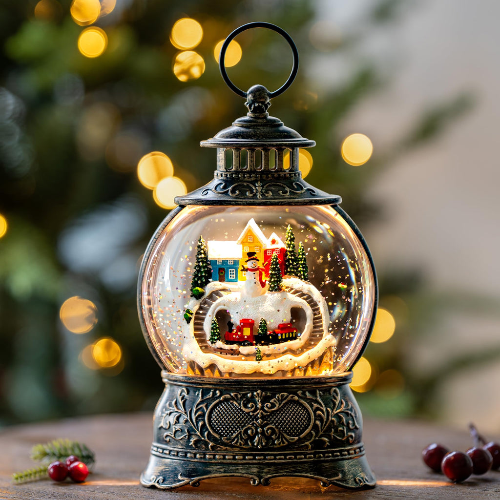 Fall Snow Globe Lantern with Autumn Turkey and Pumpkins Thanksgiving LED Decor for Home, Indoor Tabletop Centerpiece with Glitter Flakes, Harvest Light Decorations