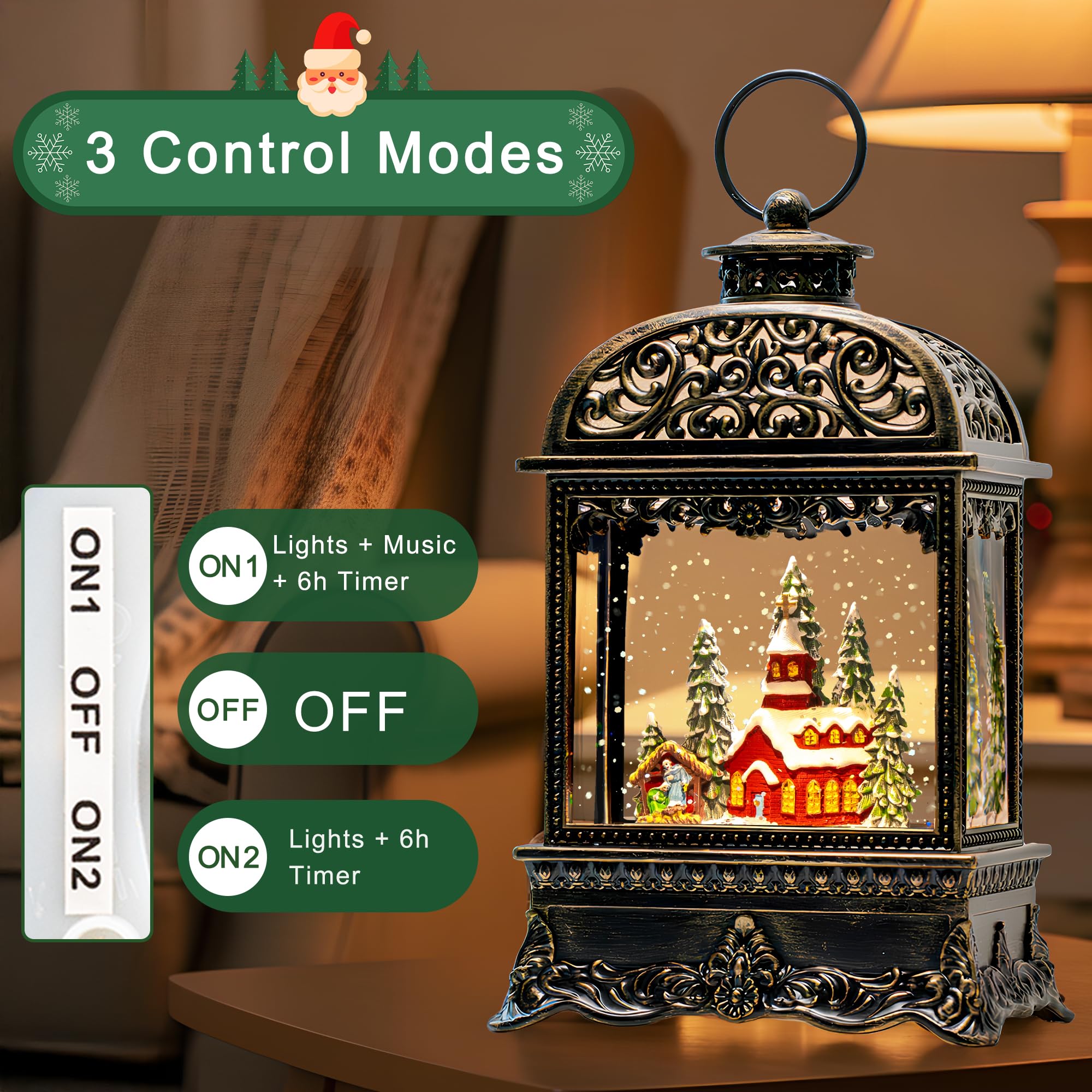 Fall Snow Globe Lantern with Autumn Turkey and Pumpkins Thanksgiving LED Decor for Home, Indoor Tabletop Centerpiece with Glitter Flakes, Harvest Light Decorations