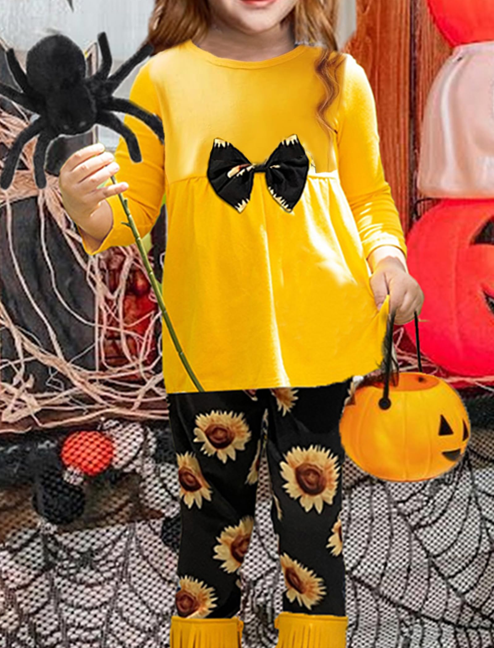 Yekaty Girls Clothing Set 2 Pcs Floral Soft Crewneck Long Sleeve Top+Leggings Loose Outfits With Bowknot