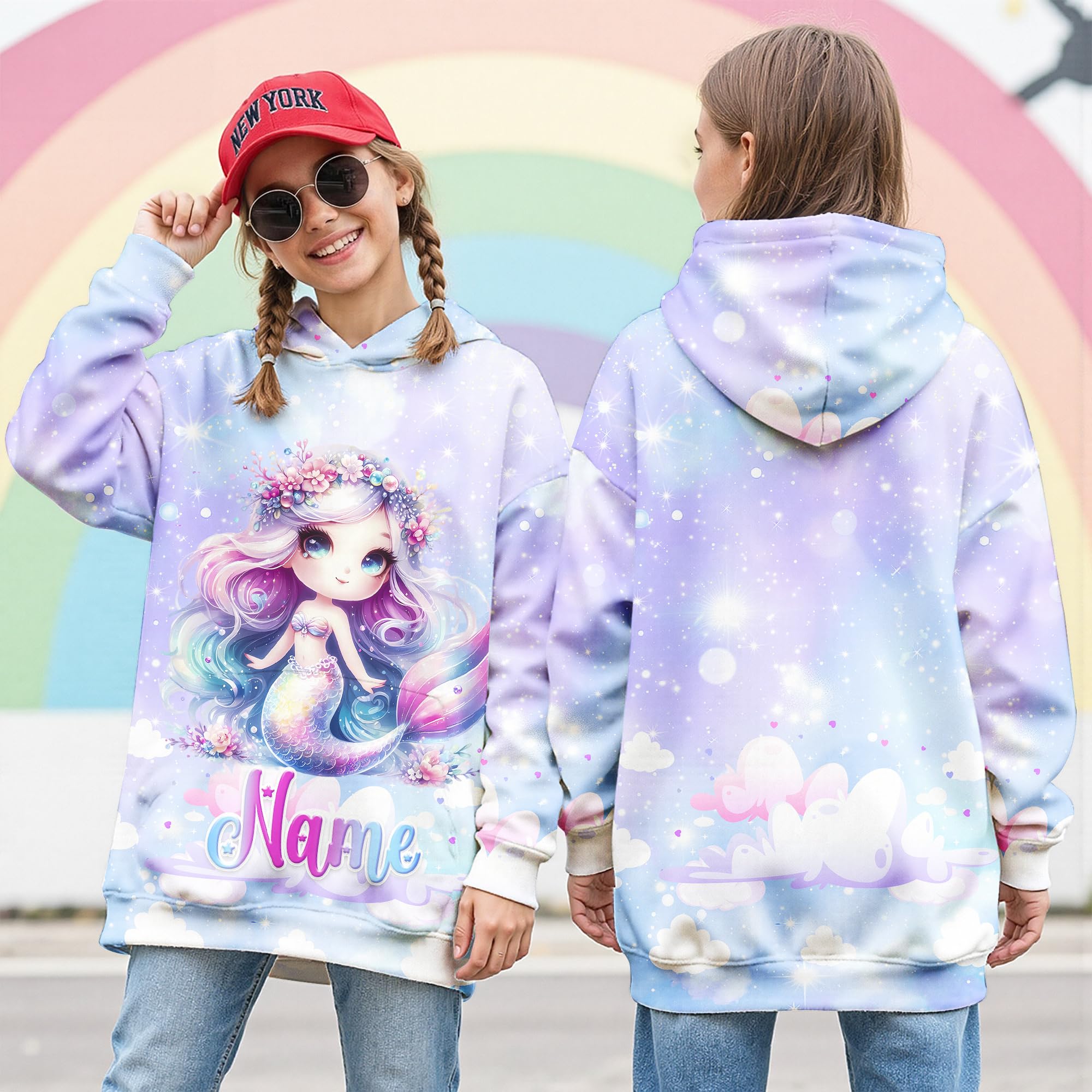 Hoodies for Girls Custom Sweatshirts with Name, Kids Pullover with Pocket, Comfy Graphic Hoodies for Daughter