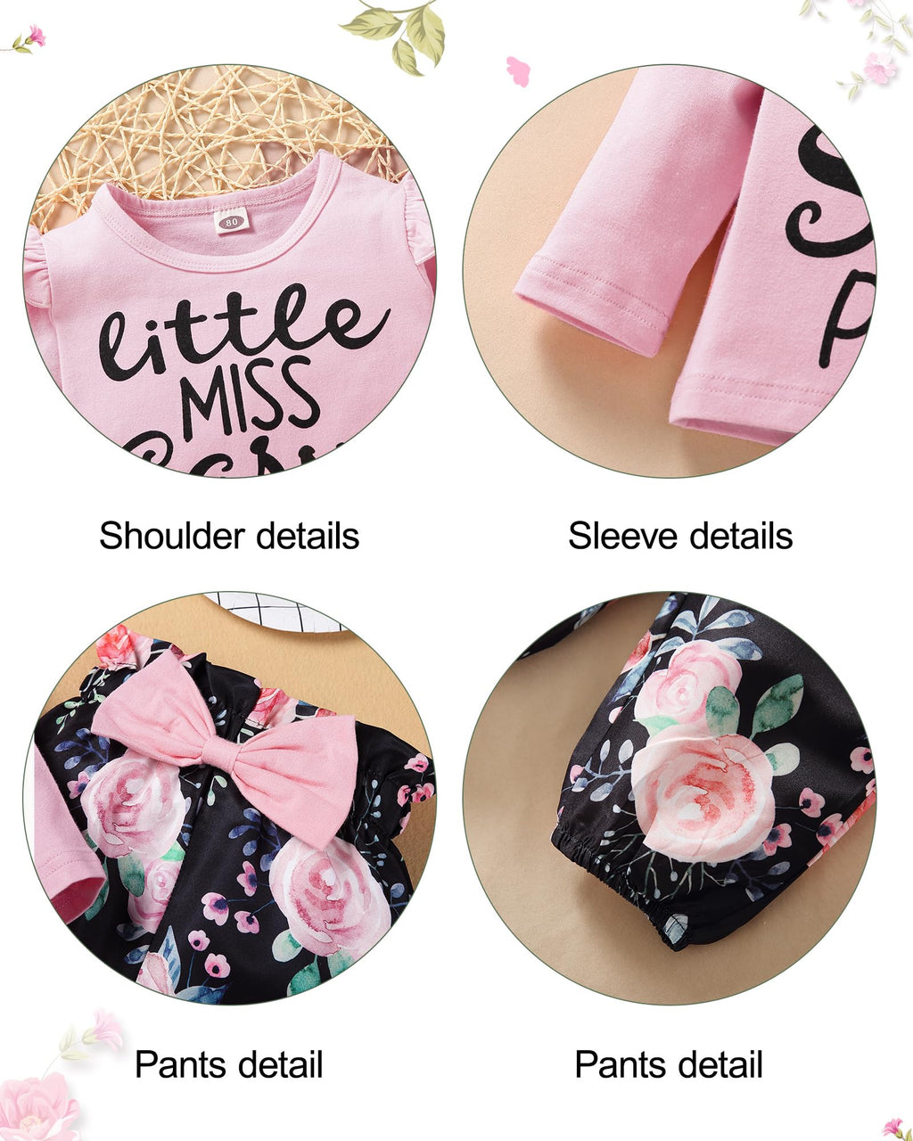 YALLET 3Pcs Toddler Girl Clothes Solid Color Long Sleeves Ruffle Top+Floral Pants+Headband 1-6 Years Fall/Winter Outfits Set