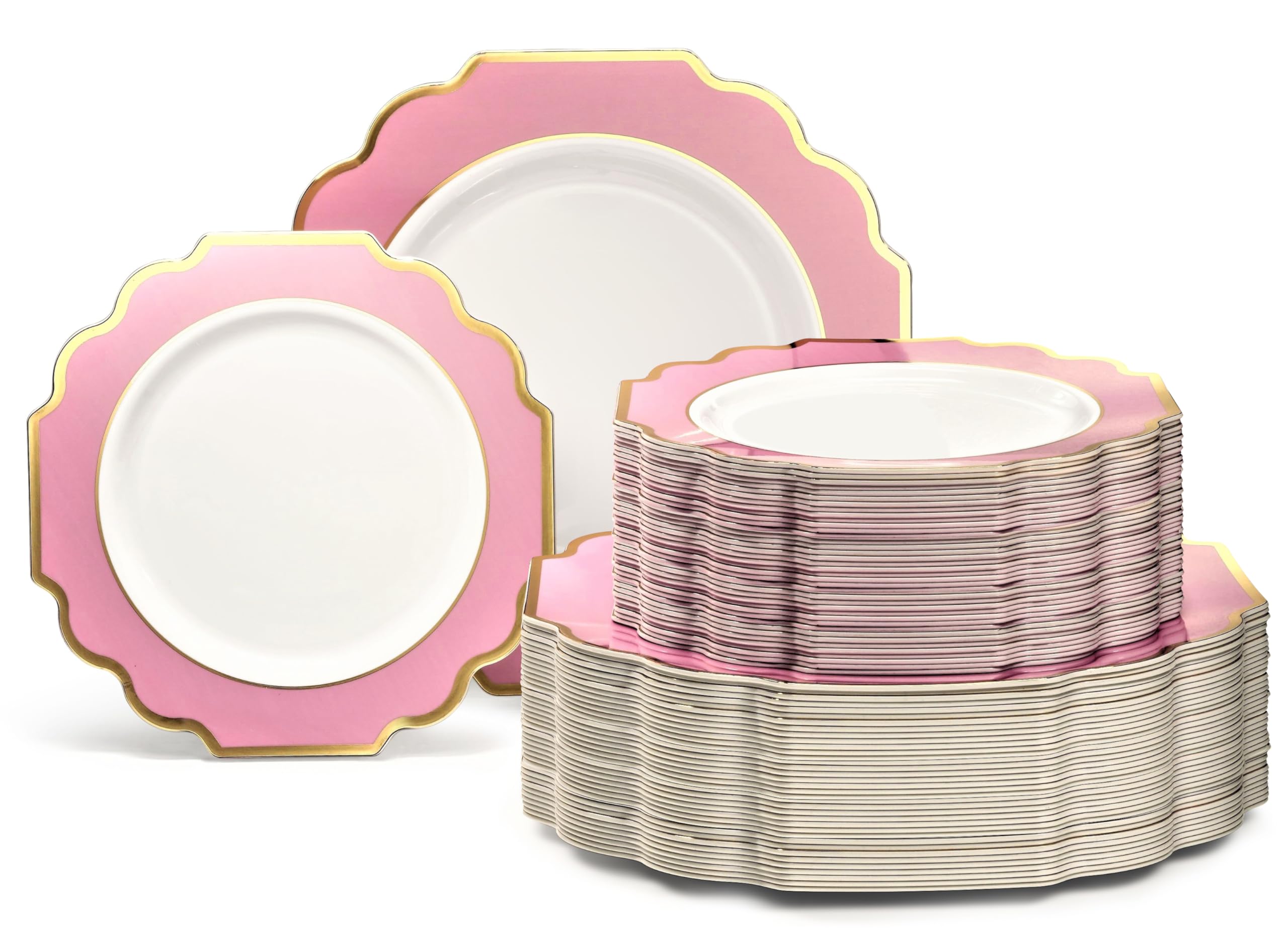 " OCCASIONS " 50 Plates Pack (25 Guests)-Heavyweight Wedding Party Disposable Plastic Plate Set -(25x10.5'' Dinner + 25x8'' Salad/Dessert) (Imperial White & Gold)