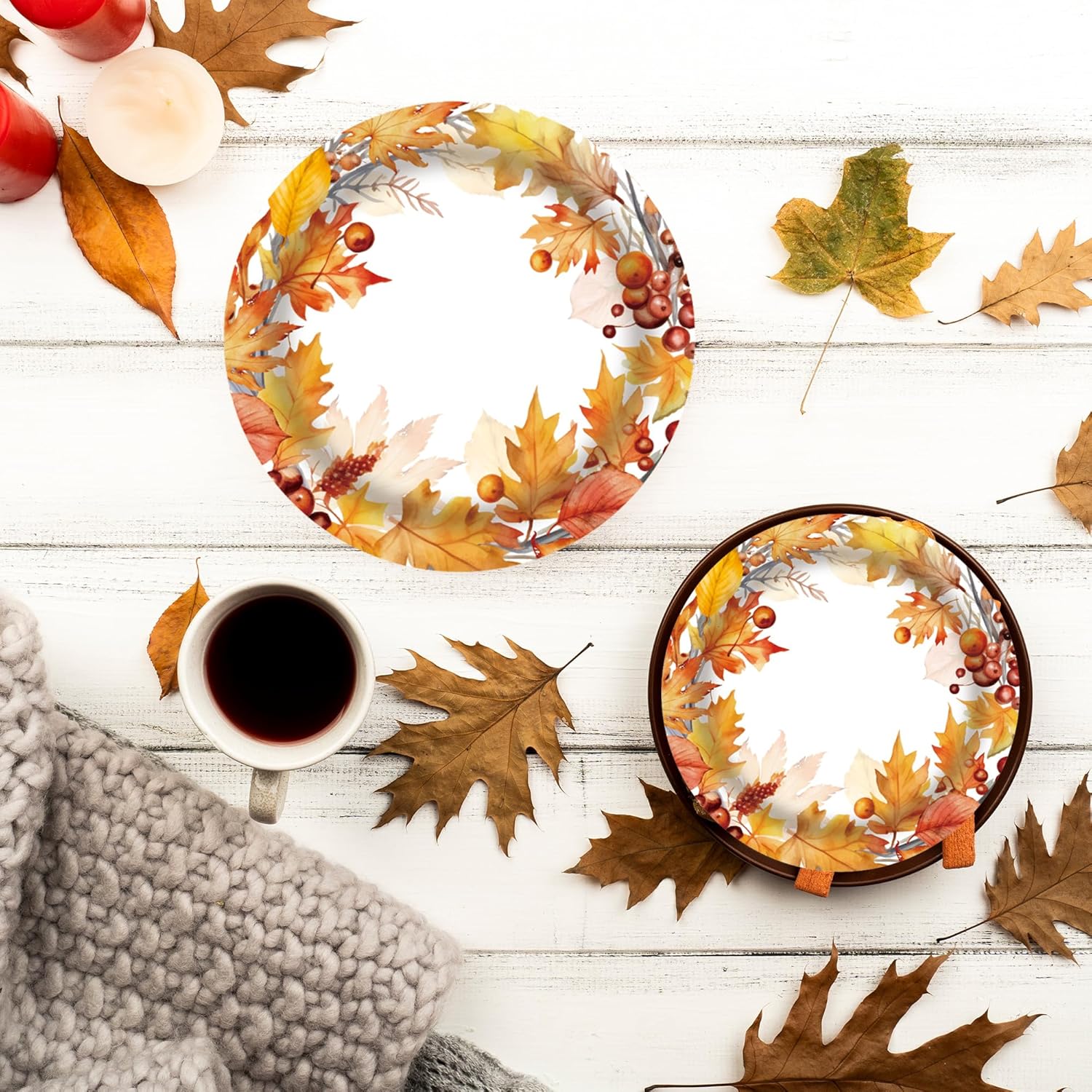 50PCS Fall Paper Plates Watercolor Disposable Dinnerware Set Autumn Leaves Thanksgiving Paper Plate Disposable for Fall Theme Party Decoration