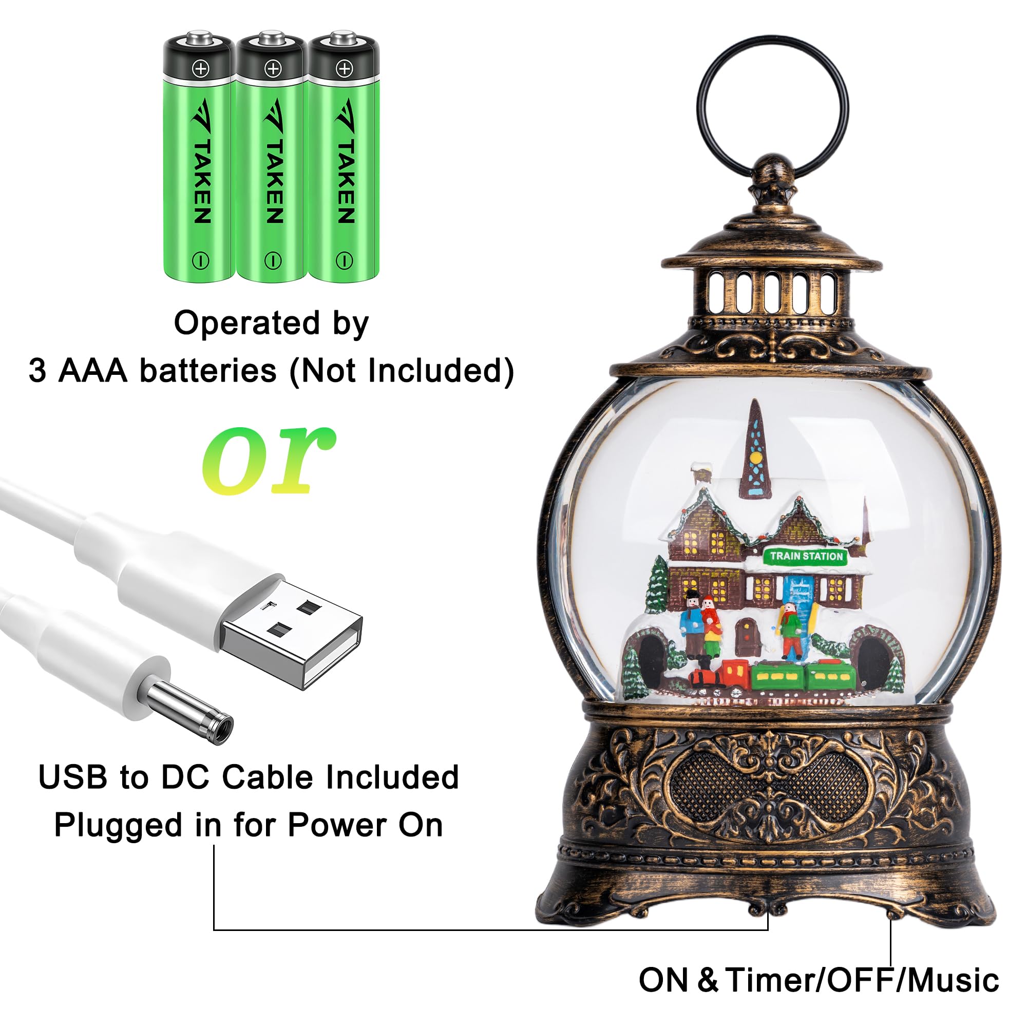Fall Snow Globe Lantern with Autumn Turkey and Pumpkins Thanksgiving LED Decor for Home, Indoor Tabletop Centerpiece with Glitter Flakes, Harvest Light Decorations