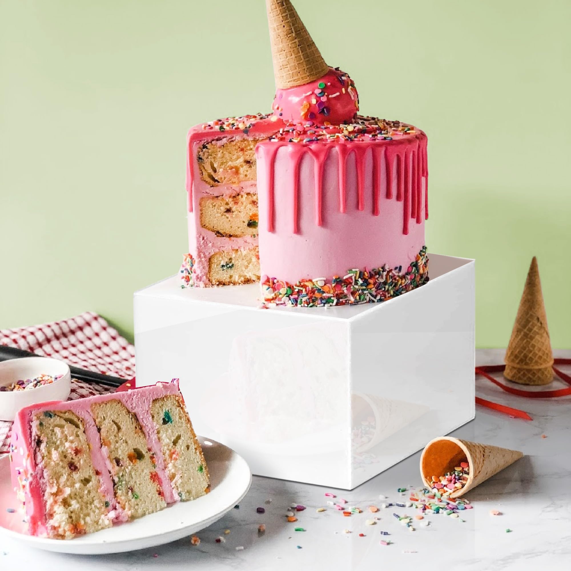 6Pcs Buffet Risers, Food Risers for Buffet Table, Acrylic Cube Display Risers with Hollow Bottom, Food Display Stand for Party Jewelry Dessert Figures (Size 5.5",6",6.5",7",7.5",8")