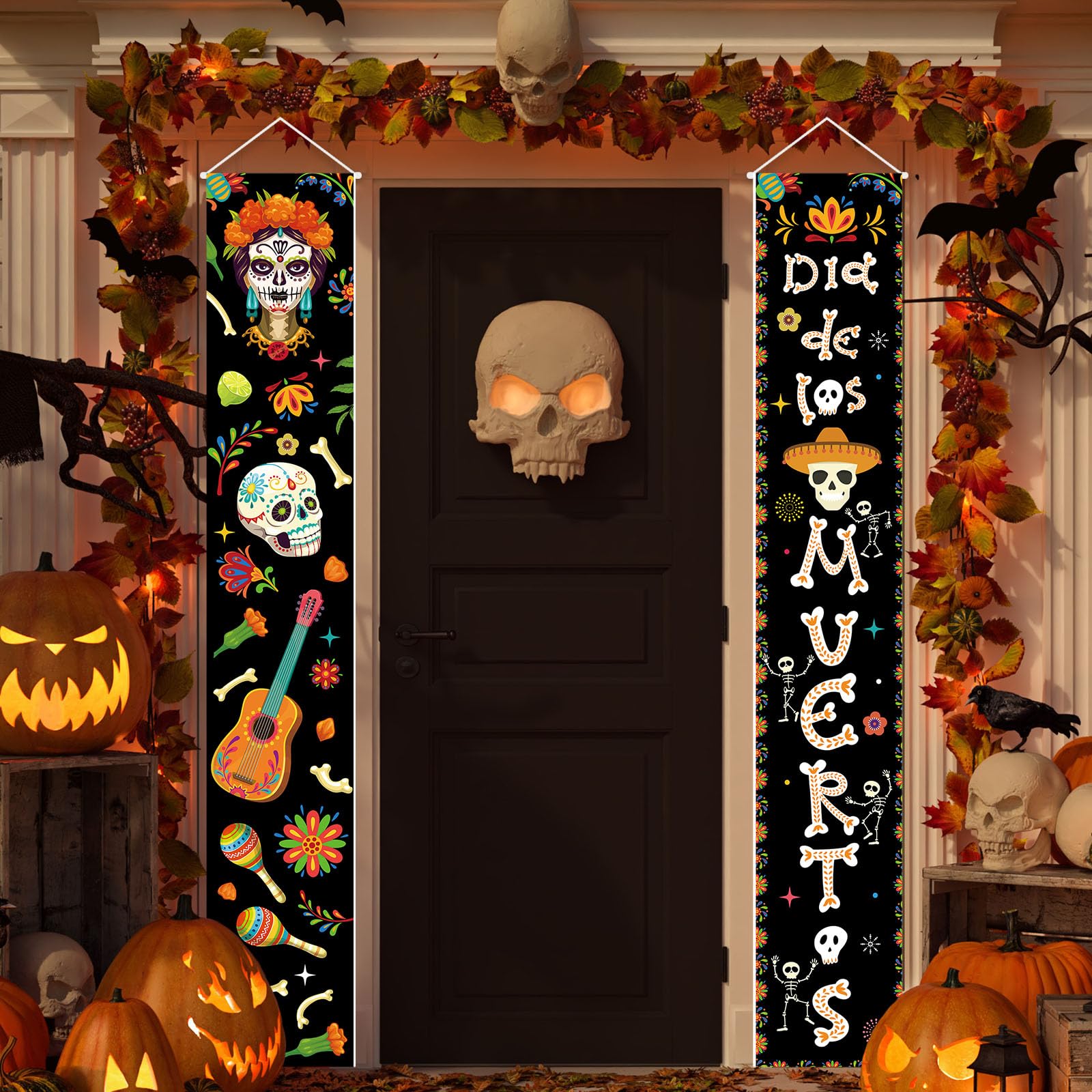 Fall Harvest Scarecrow Porch Banner Sign - Autumn Thanksgiving Front Door Decorations, 12 x 71 Inch