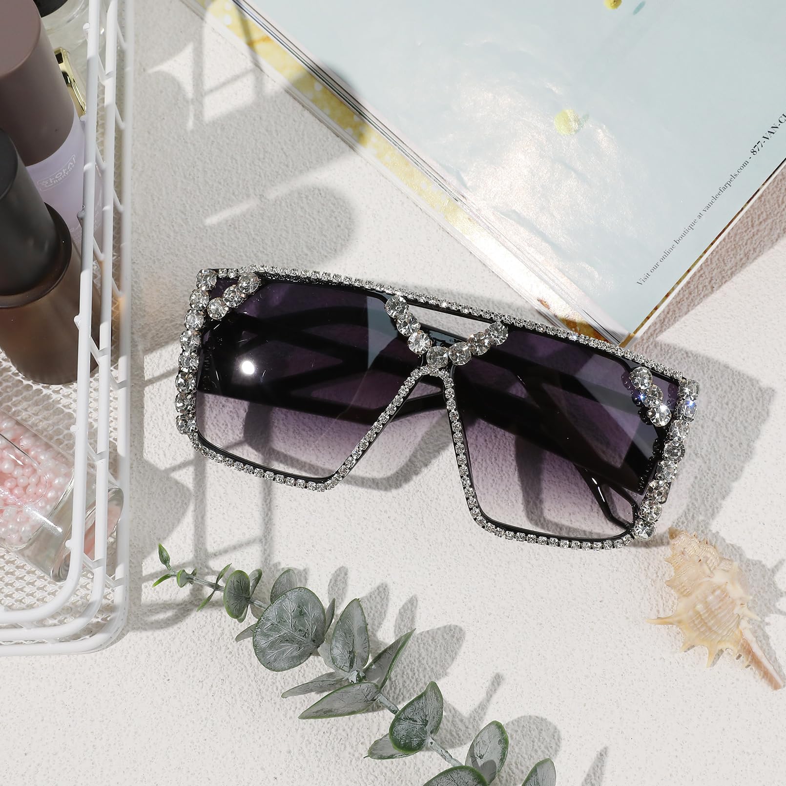 YOGFIT Oversized Square Diamond Sunglasses for Women Fashion Sparkling Crystal Retro Disco Sunglasses