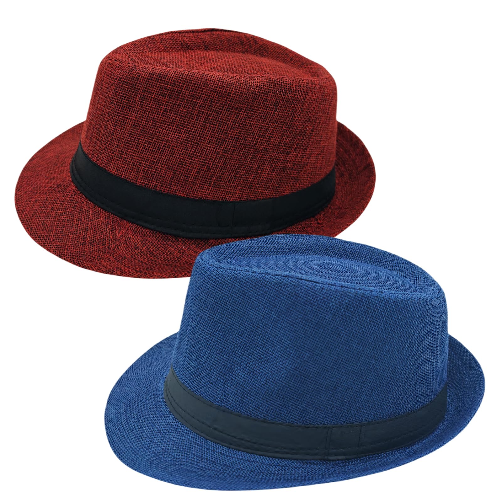 2 Pack Short Brim Fedora Classic 20s Trilby Panama Hats Summer Travel Cap for Men Women