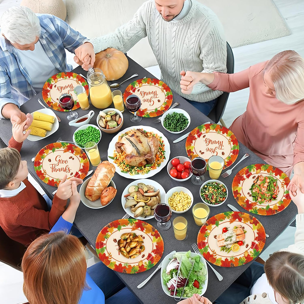 50 Pcs Thanksgiving Oval Plates 10" x 12" Large Give Thanks Party Paper Plates Disposable Fall Maple Leaves Dinner Serving Platters for Fall Autumn Harvest Thanksgiving Party Tableware Supplies