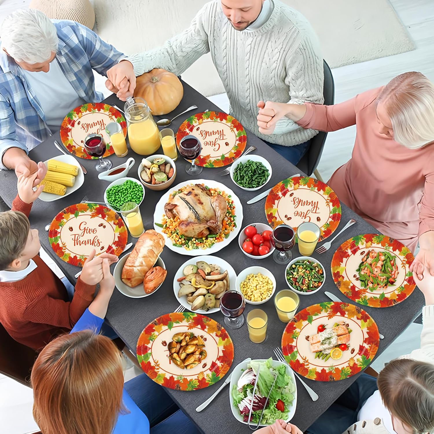 50 Pcs Thanksgiving Oval Plates 10" x 12" Large Give Thanks Party Paper Plates Disposable Fall Maple Leaves Dinner Serving Platters for Fall Autumn Harvest Thanksgiving Party Tableware Supplies