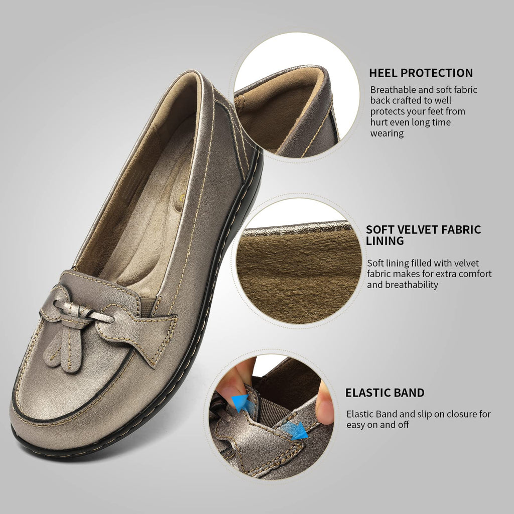 Artisure Women's Classic Comfort Leather Loafers Casual Slip-Ons Stylish Tassel Dress Shoes Cute Work Office Flats Everyday Walking Shoes