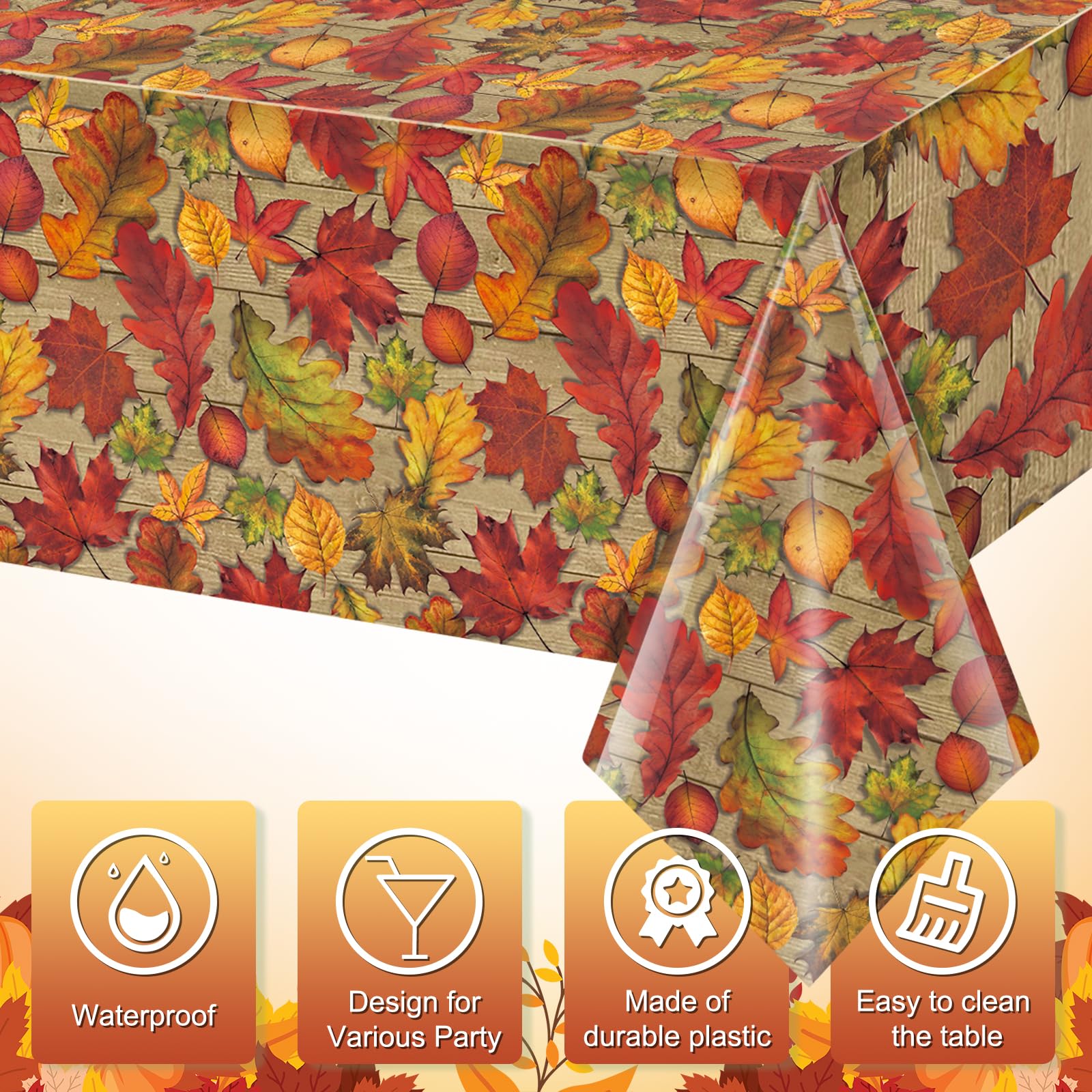 3Pack Fall Leaf Plastic Tablecloth Decorations,Disposable Autumn Orange Leaf Maple Table Cloths for Parties,Rectangle Thanks Giving Table Cover for Kitchen Fall Harvest Thanks Giving Decor,54x108 Inch