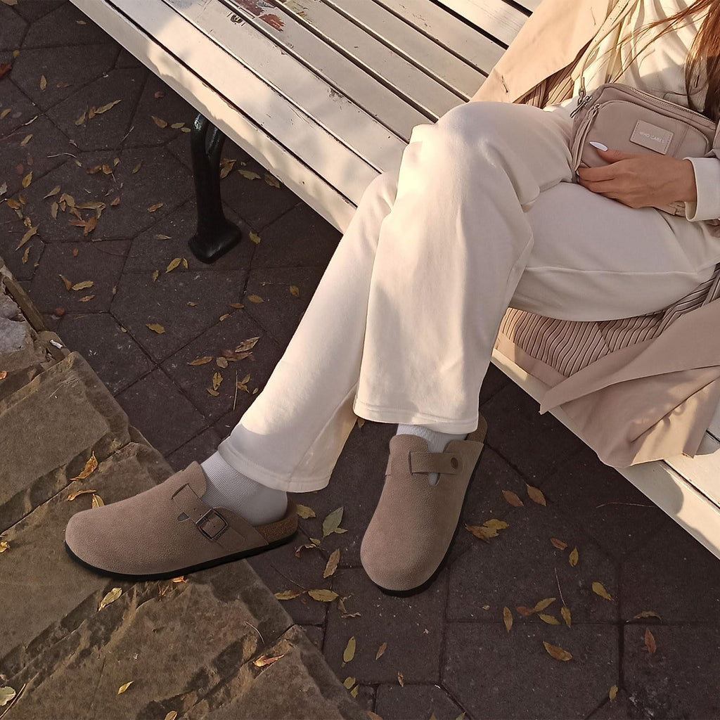 Litfun Women's Genuine Suede Clogs Soft Footbed Leather Potato Shoes Comfort Slip On Clogs with Arch Support