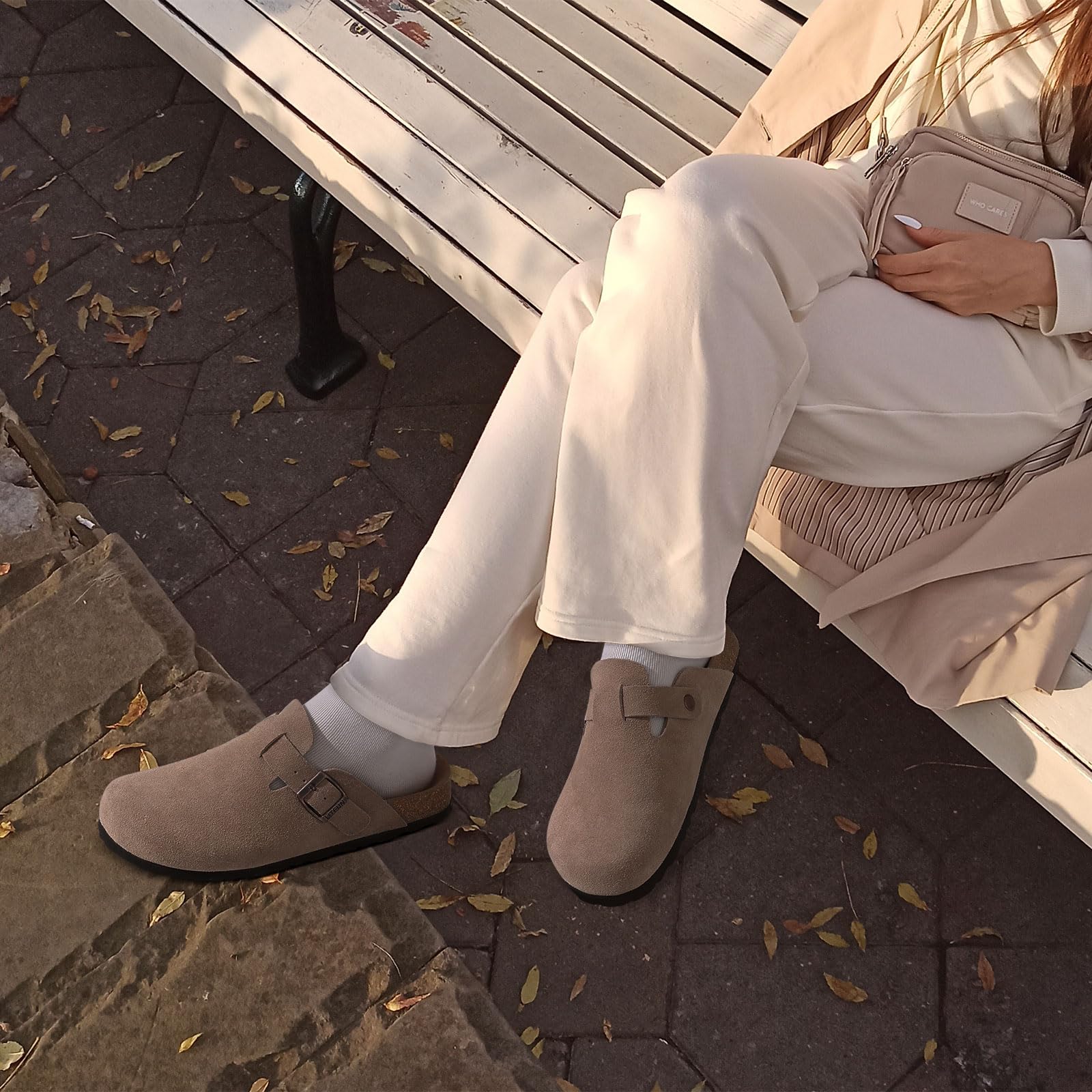 Litfun Women's Genuine Suede Clogs Soft Footbed Leather Potato Shoes Comfort Slip On Clogs with Arch Support