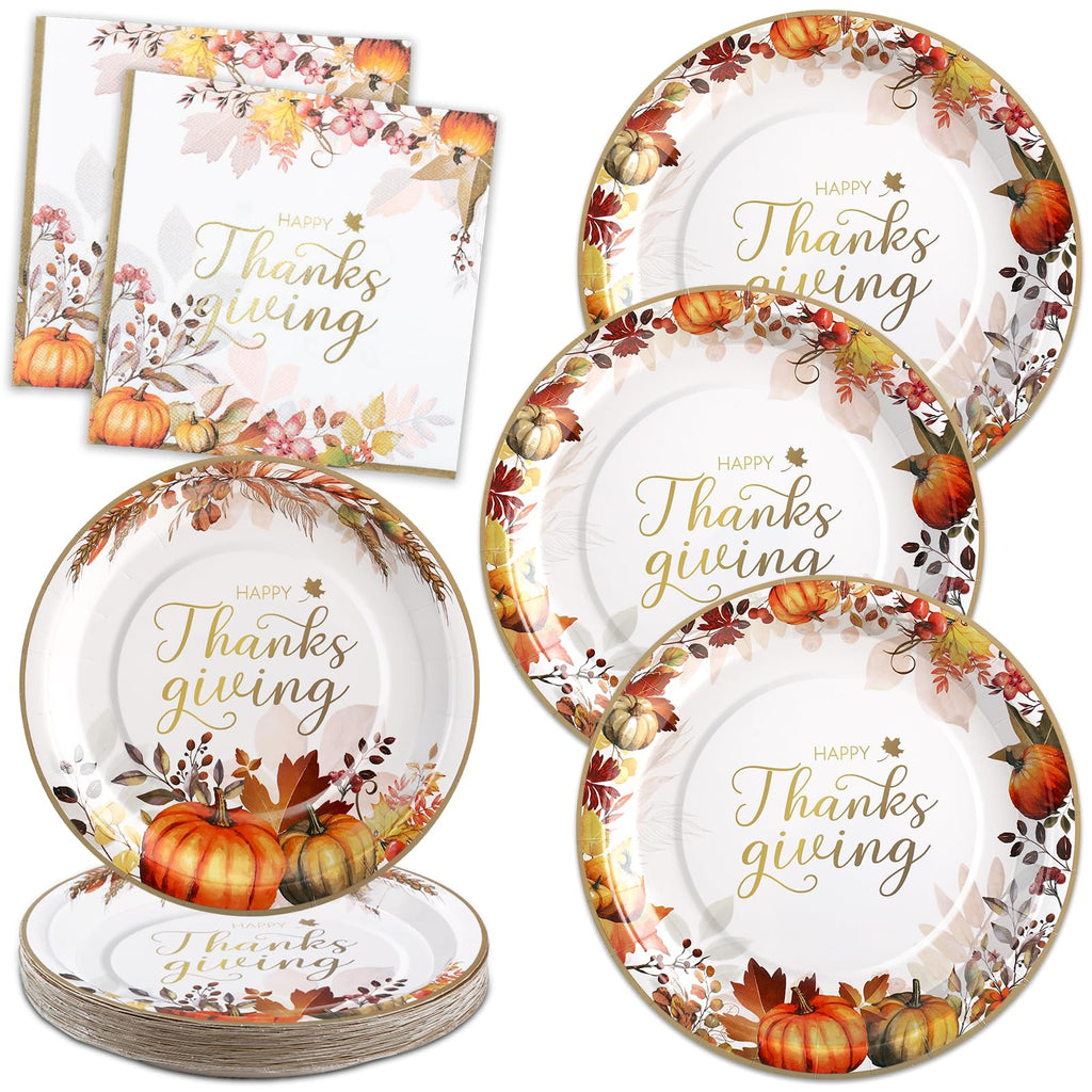 60 Pcs Thanksgiving Plates and Napkins, Happy Thanksgiving Party Supplies Tableware, Disposable Fall Paper Plates, Watercolor Pumpkin Maple plates for Autumn Harvest Festival Party, Serve 20