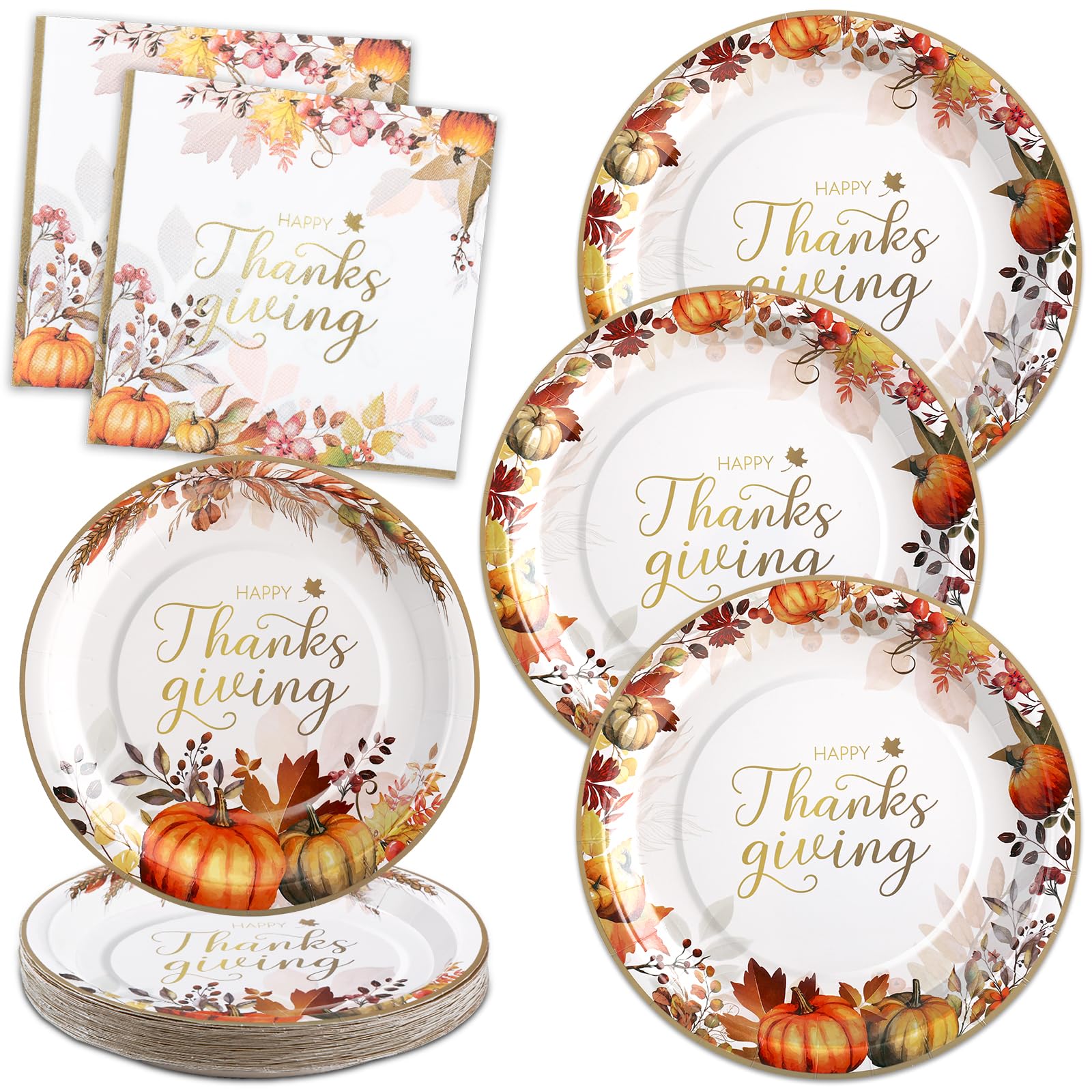 60 Pcs Thanksgiving Plates and Napkins, Happy Thanksgiving Party Supplies Tableware, Disposable Fall Paper Plates, Watercolor Pumpkin Maple plates for Autumn Harvest Festival Party, Serve 20