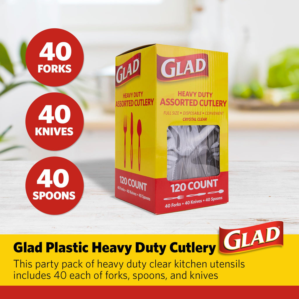 Glad Disposable Cutlery Set - Clear Heavy Duty Plastic Forks, Knives, and Spoons - 240 Piece Plasticware for Parties - Durable, Sturdy Recyclable Utensils - Great for July 4th, Thanksgiving, Christmas