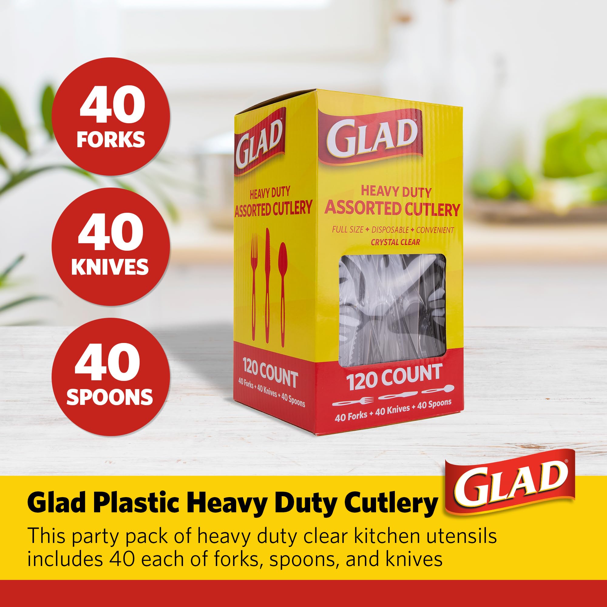 Glad Disposable Cutlery Set - Clear Heavy Duty Plastic Forks, Knives, and Spoons - 240 Piece Plasticware for Parties - Durable, Sturdy Recyclable Utensils - Great for July 4th, Thanksgiving, Christmas