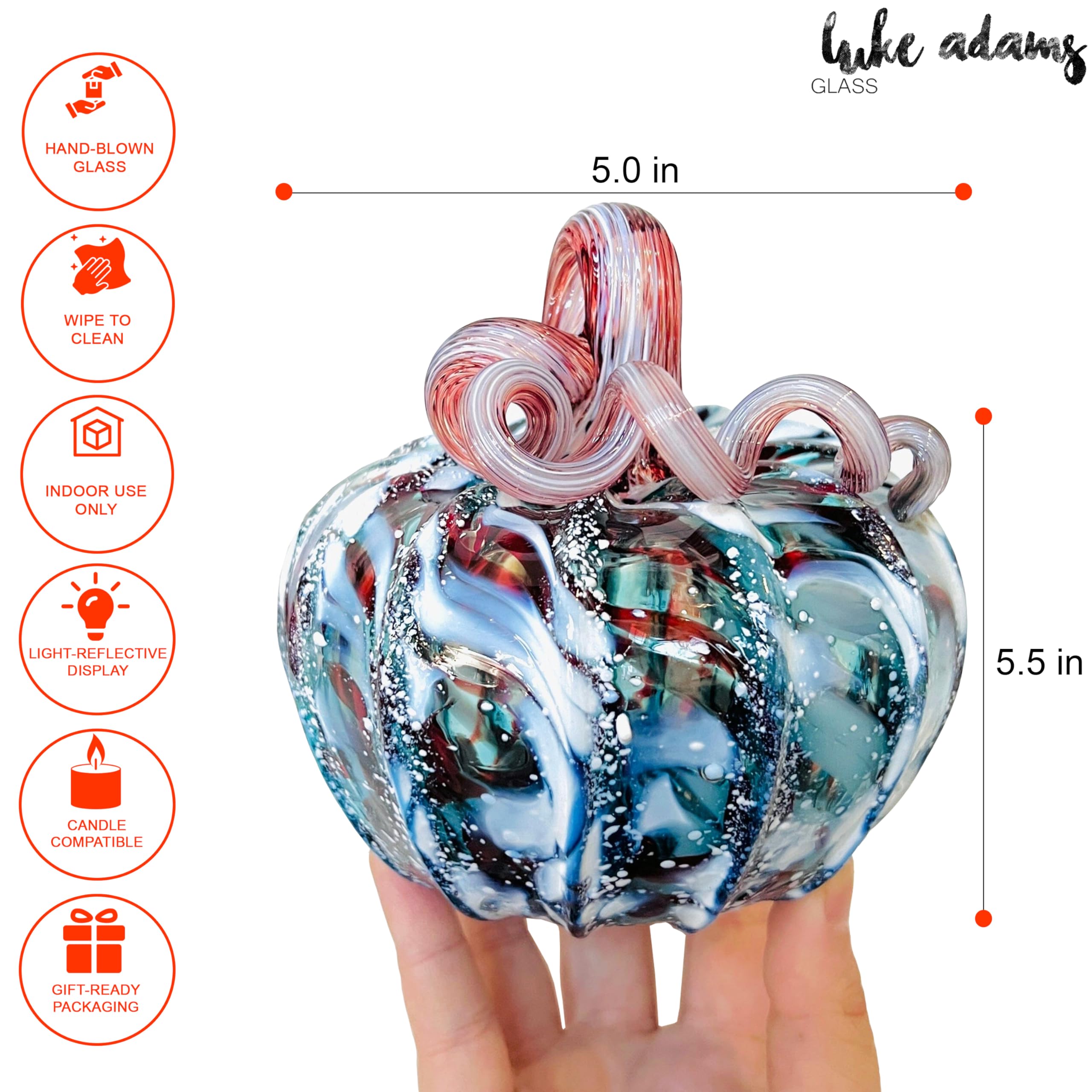 Luke Adams Glass | Handmade Glass Pumpkins | Handmade Table Top Home Decor (Squat, Jewel)