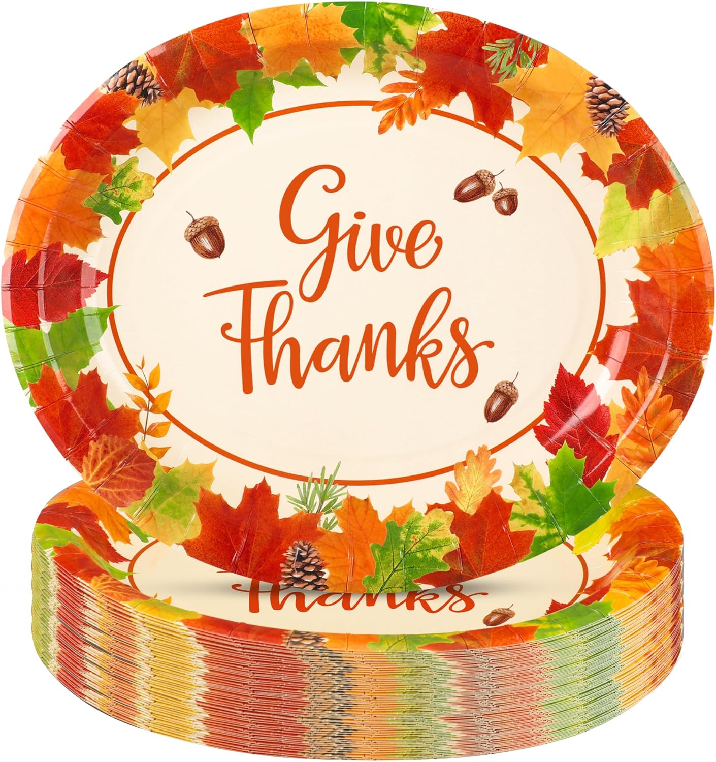 50 Pcs Thanksgiving Oval Plates 10" x 12" Large Give Thanks Party Paper Plates Disposable Fall Maple Leaves Dinner Serving Platters for Fall Autumn Harvest Thanksgiving Party Tableware Supplies