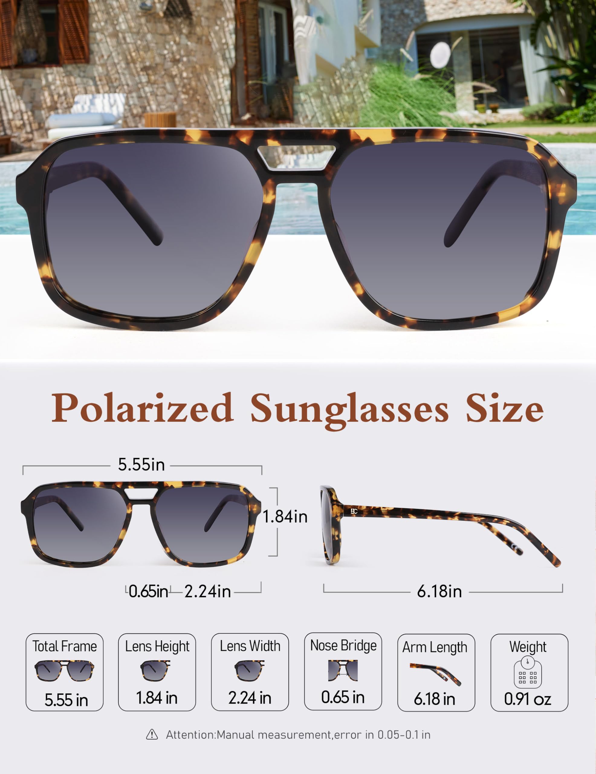 BIRCEN Women Polarized Acetate Sunglasses: Fashion Square Aviator Shades UV Protection for Trendy Laides Travel Beach Outdoor