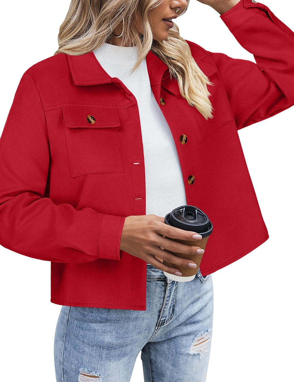 Zeagoo Flannels for Women Cropped Shacket Jacket Fashion Plaid Button Down Shirt 2025 Fall Coat Tops