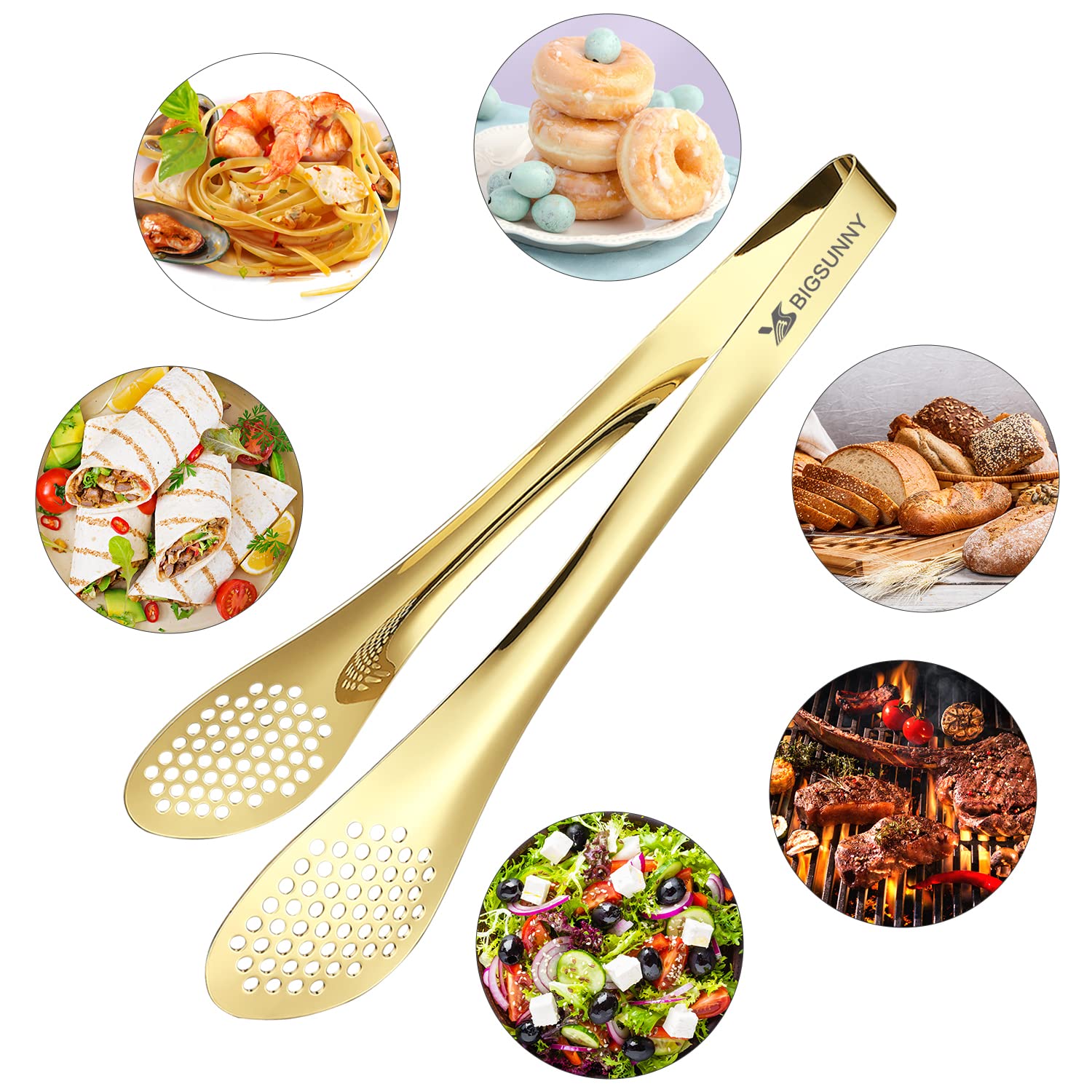 MSY BIGSUNNY 9 inch Buffet Tongs, Set of 2 Stainless Steel Food Serving Tongs