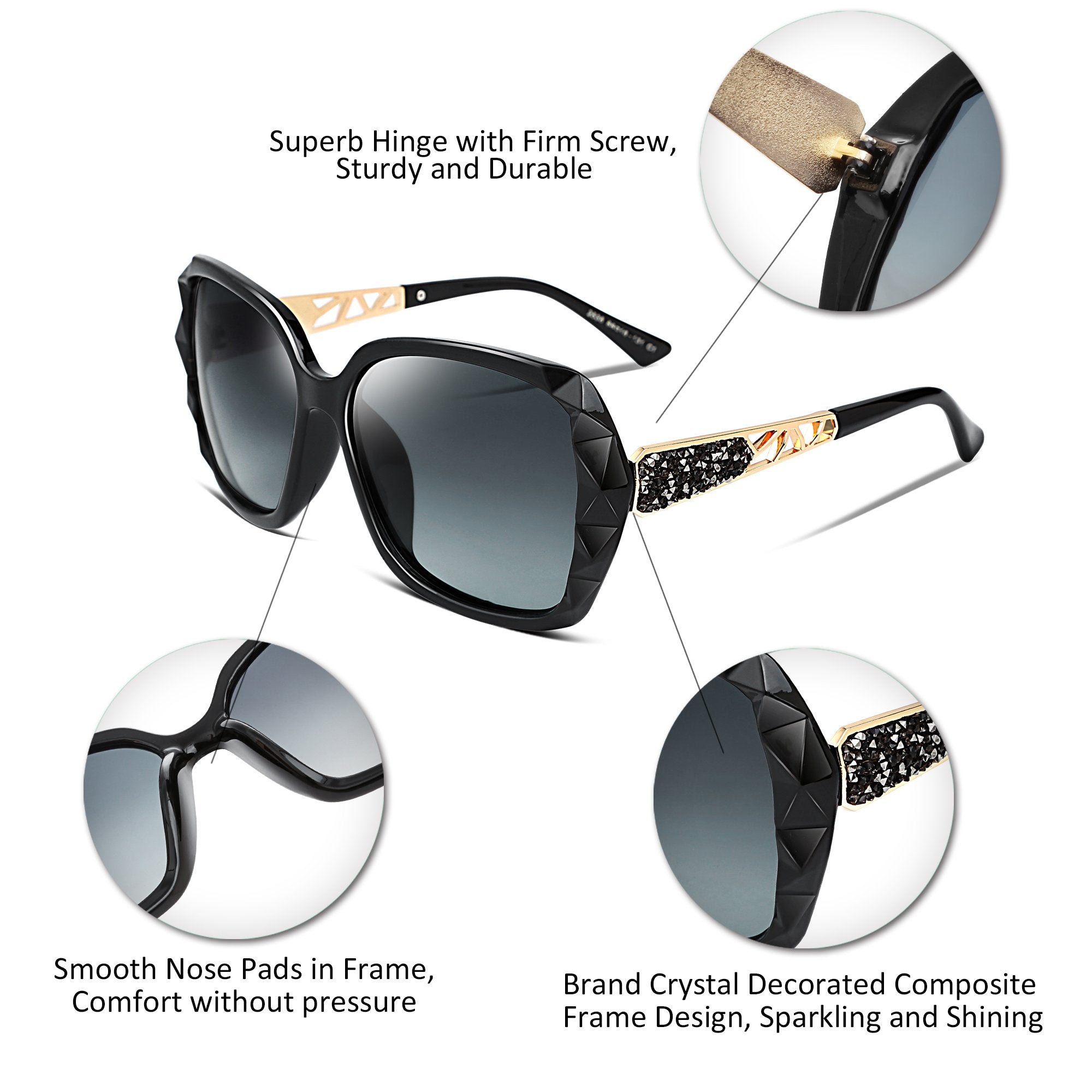 FEISEDY Polarized Women Square Sunglasses Sparkling Composite Shiny Frame B2289