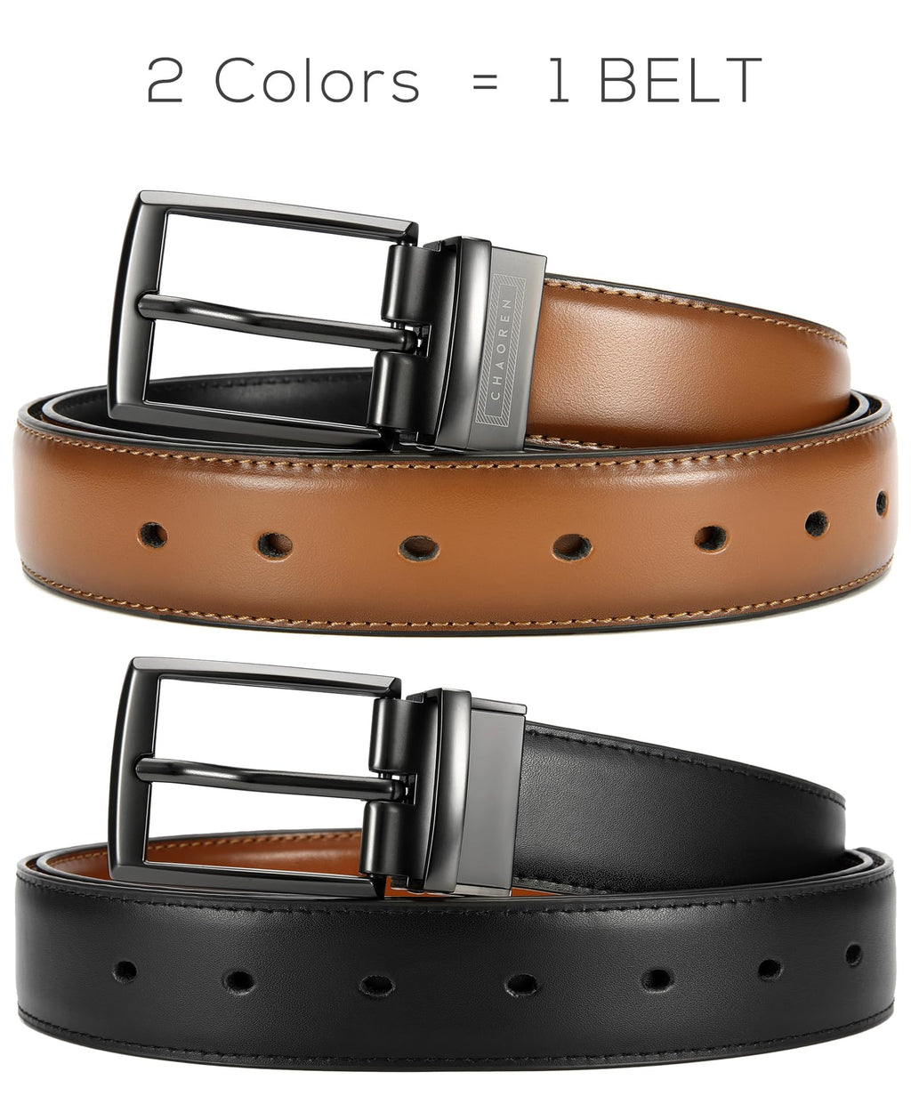 CHAOREN Boys Belt, Most Size Kids 1 1/4" Dress Reversible Belt for Youth - One Leather Belt Two Style