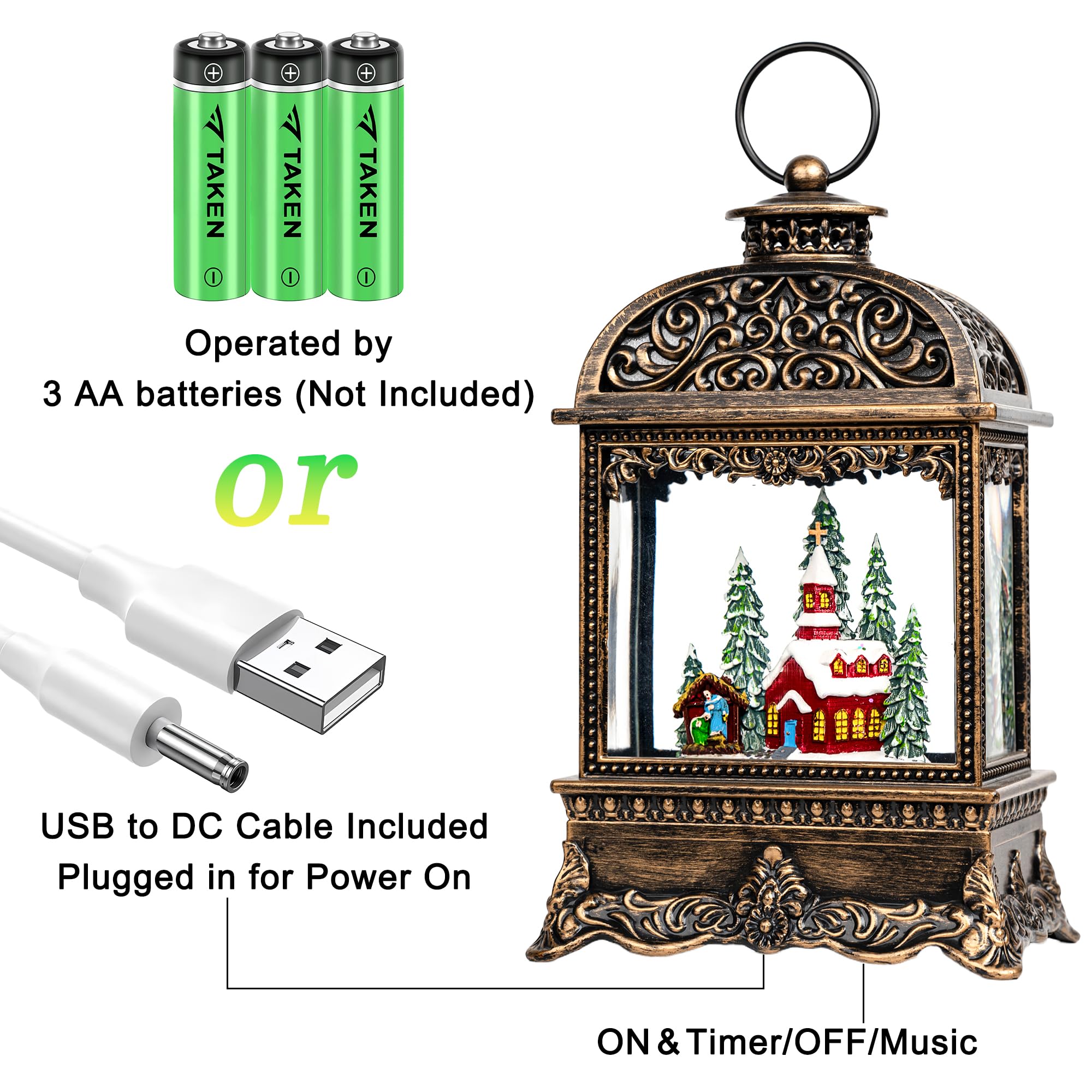 Fall Snow Globe Lantern with Autumn Turkey and Pumpkins Thanksgiving LED Decor for Home, Indoor Tabletop Centerpiece with Glitter Flakes, Harvest Light Decorations