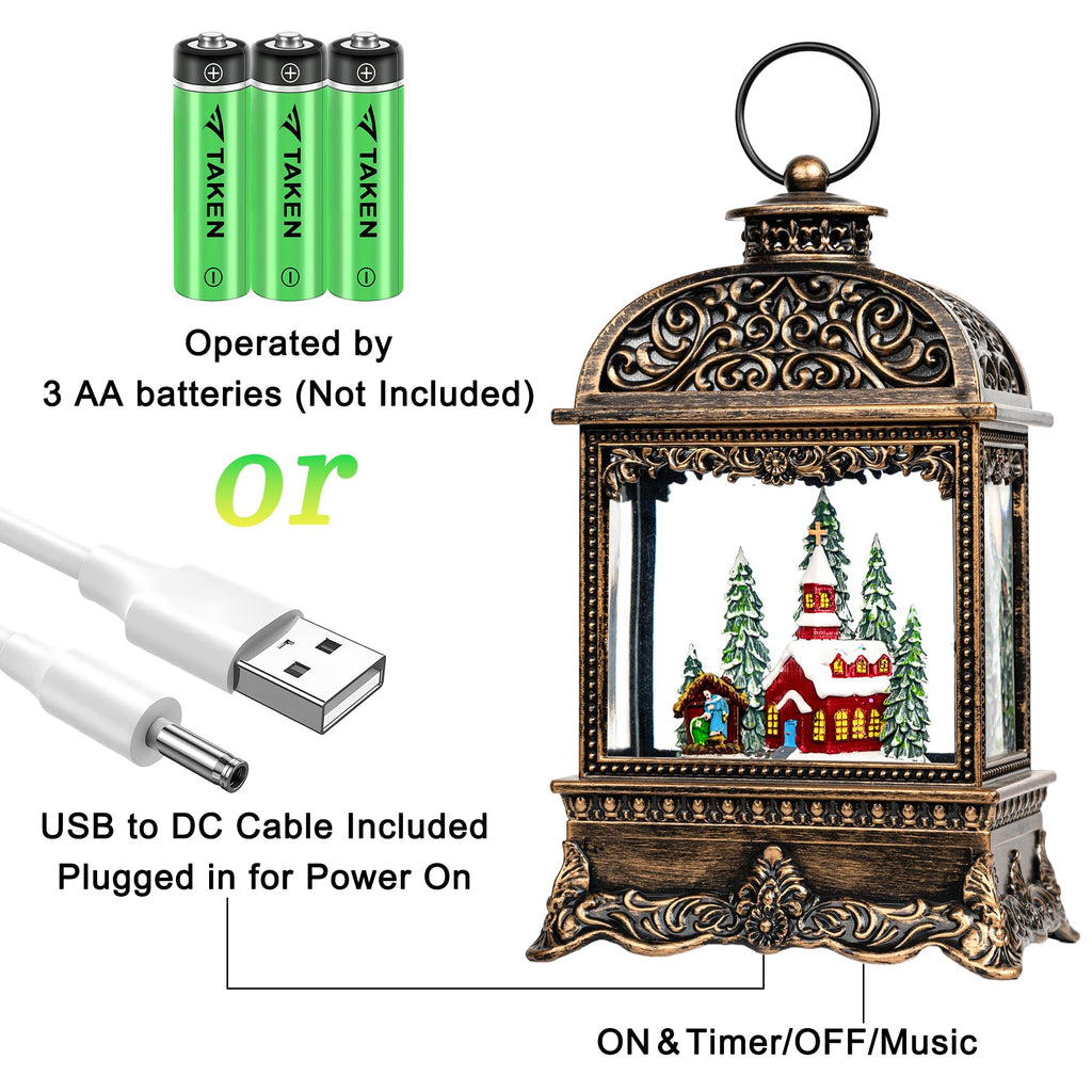 Fall Snow Globe Lantern with Autumn Turkey and Pumpkins Thanksgiving LED Decor for Home, Indoor Tabletop Centerpiece with Glitter Flakes, Harvest Light Decorations