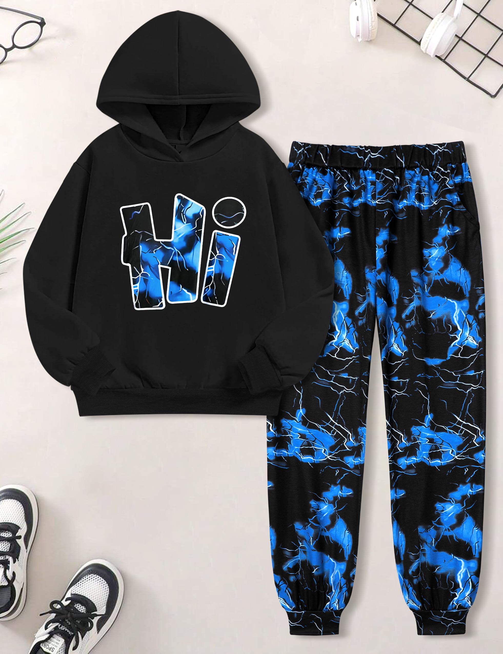 Boys Clothes Camo Boys Outfits Letter Printing Pullover Hoodie and Pants 2Pcs Winter Kids Clothes Boys for 7-14 Years