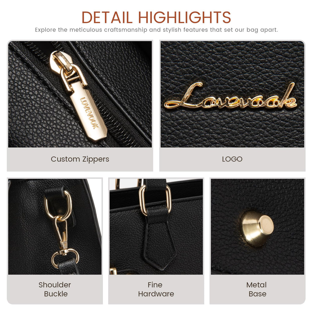 LOVEVOOK Purses and Handbags for Women, Tote Shoulder Bag Satchel Black Purse and PU Leather Top Handle for ladies