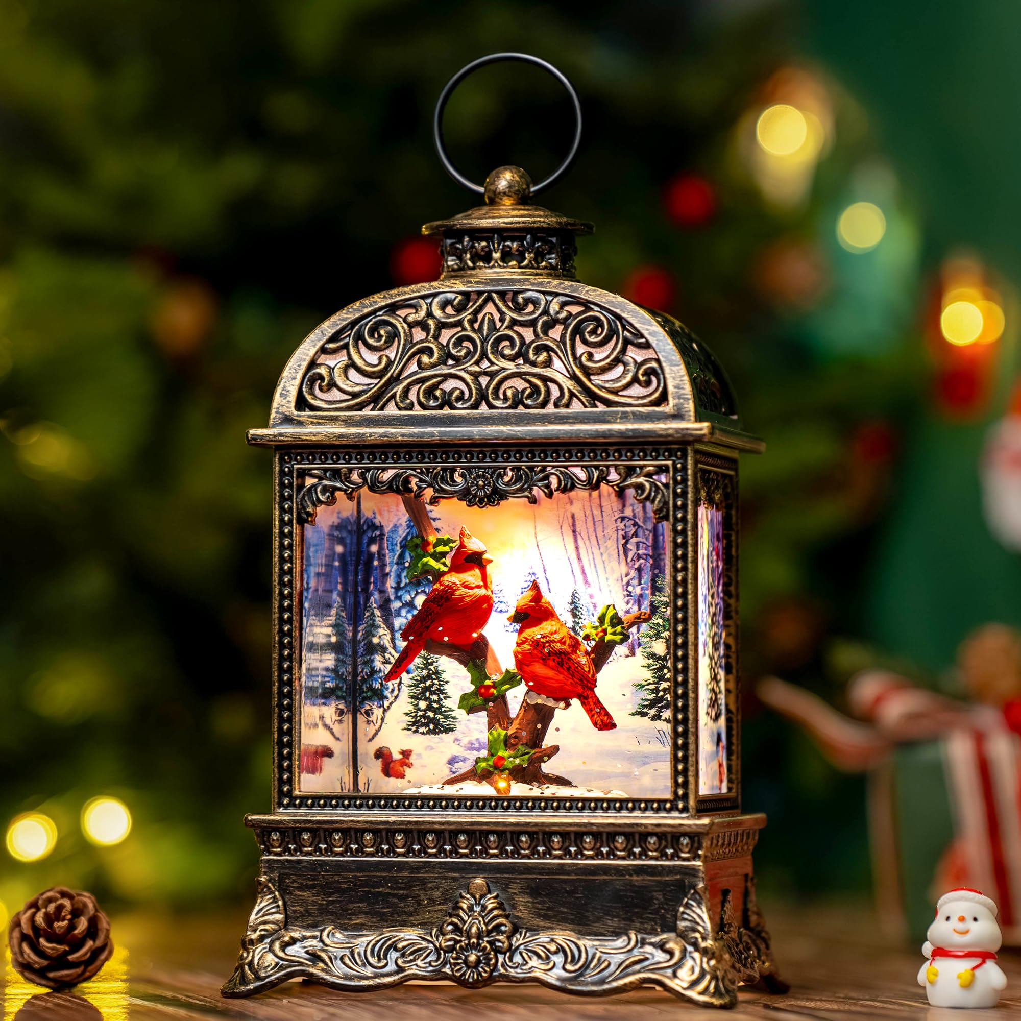 Fall Snow Globe Lantern with Autumn Turkey and Pumpkins Thanksgiving LED Decor for Home, Indoor Tabletop Centerpiece with Glitter Flakes, Harvest Light Decorations